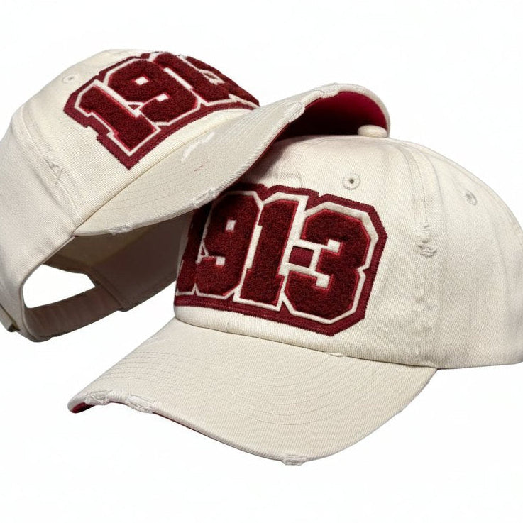1913 Delta Sigma Theta Cream Distressed Chenille Cap Winters Industries