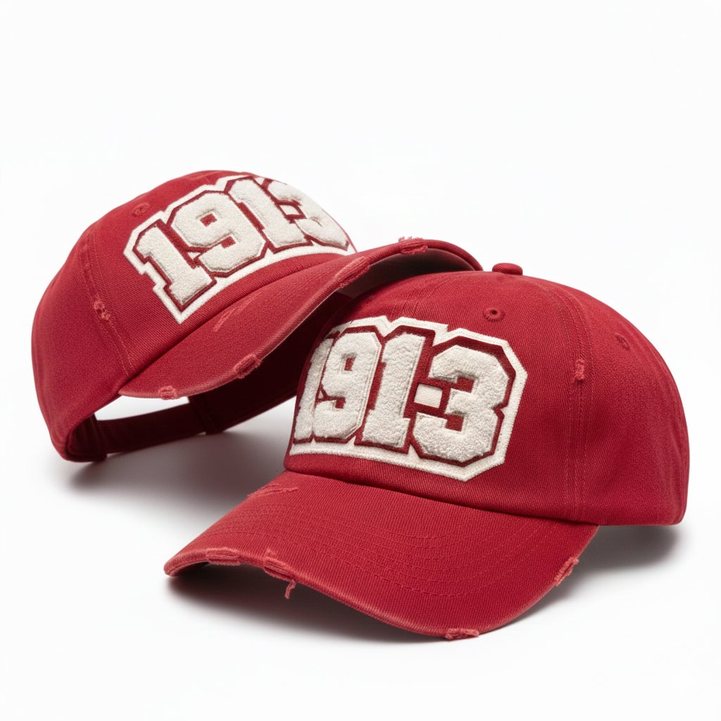 1913 Delta Sigma Theta Crimson Distressed Chenille Cap Winters Industries