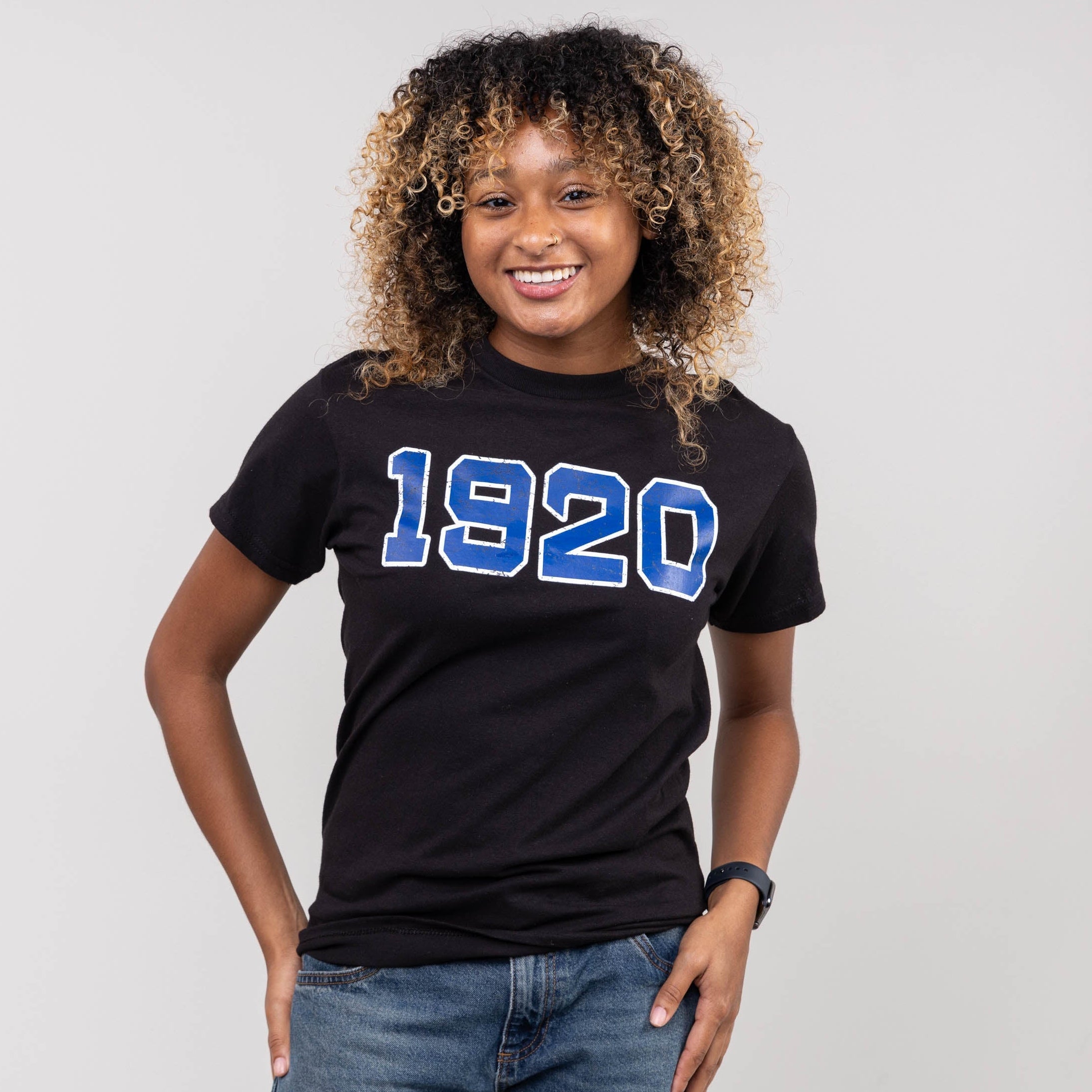 1920 Zeta Phi Beta Distressed Letter Tee/Sweatshirt Winters Industries S Black T-shirt