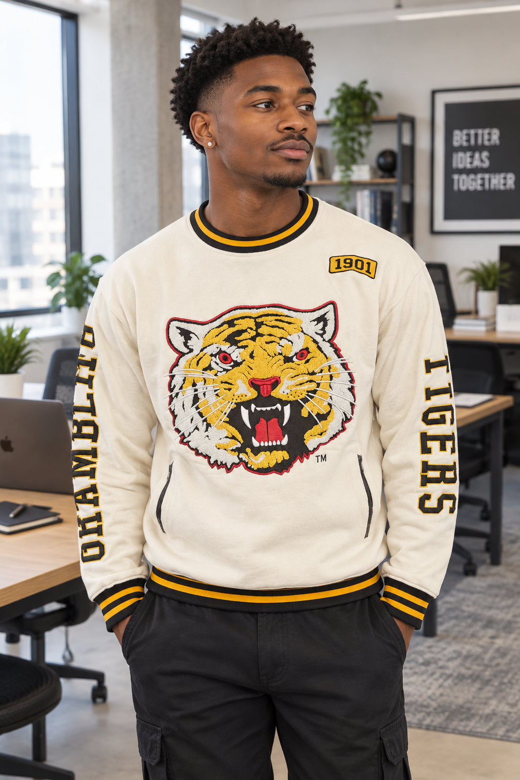 Grambling State University HBCU Cream 3D Embroidery Crewneck Sweatshirt