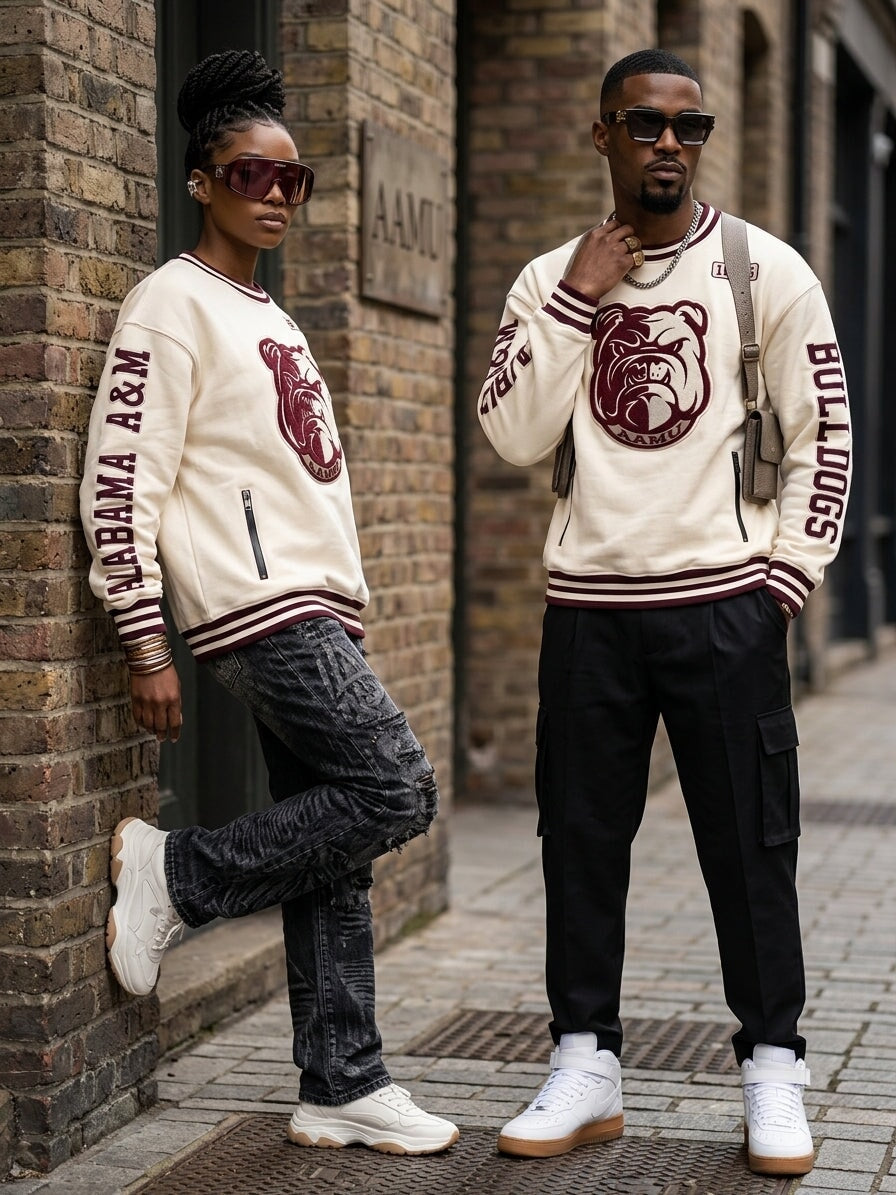 Alabama A&M University HBCU Cream 3D Embroidery Crewneck Sweatshirt WintersIndustries by Fully Promoted Mesquite