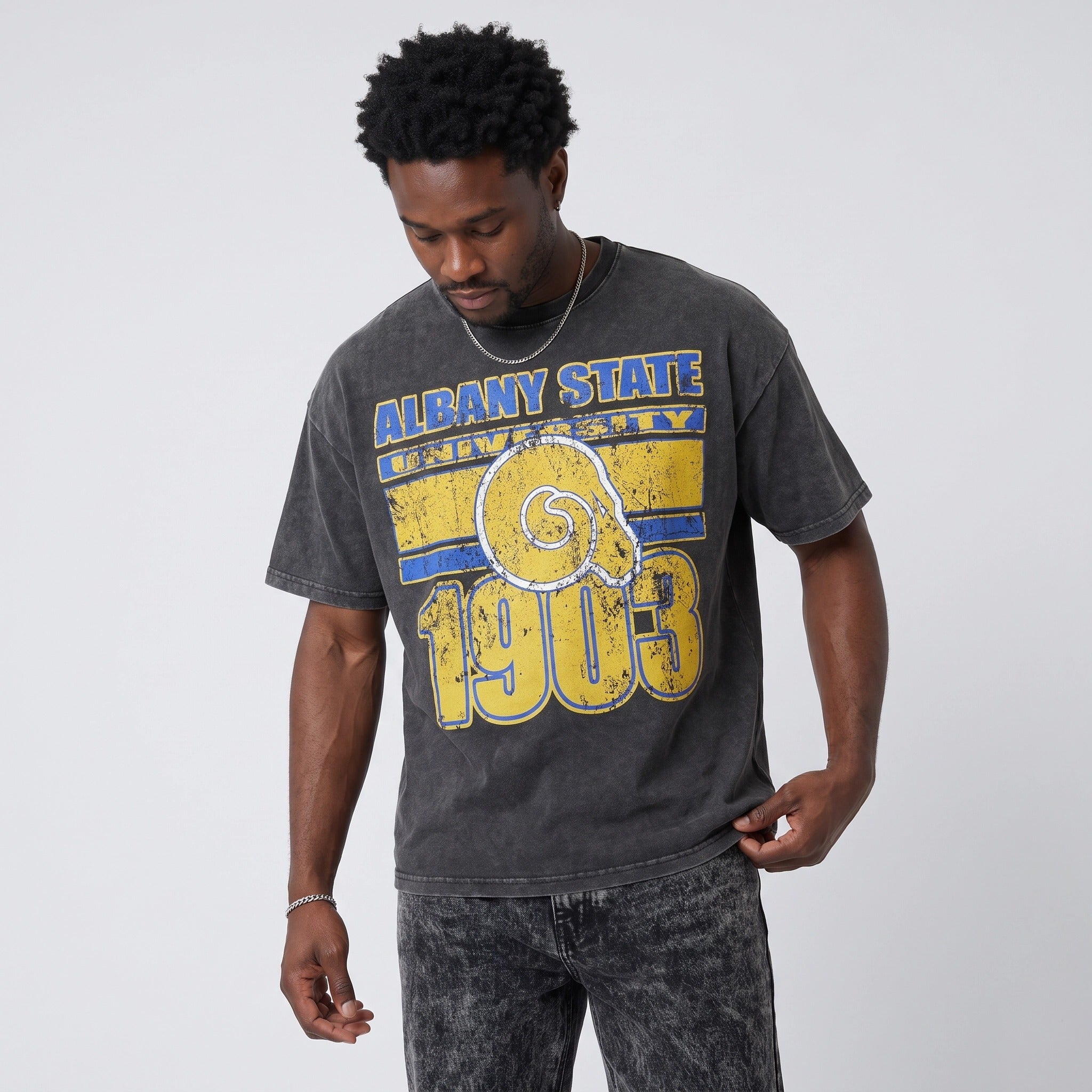 Albany State University Rams Acid Wash Box Tee Winters Industries