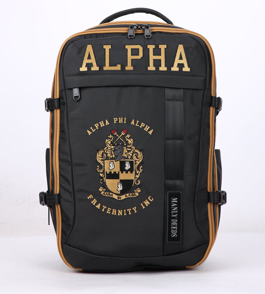 alpha phi alpha leather backpack Alpha Phi Alpha Embroidered Black and Gold Backpack