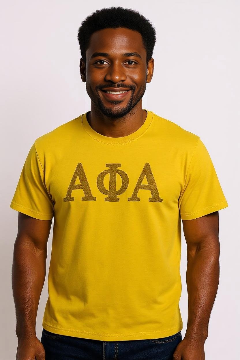 Alpha Phi Alpha Gold Letters Brush Embroidery Tee Winters Industries