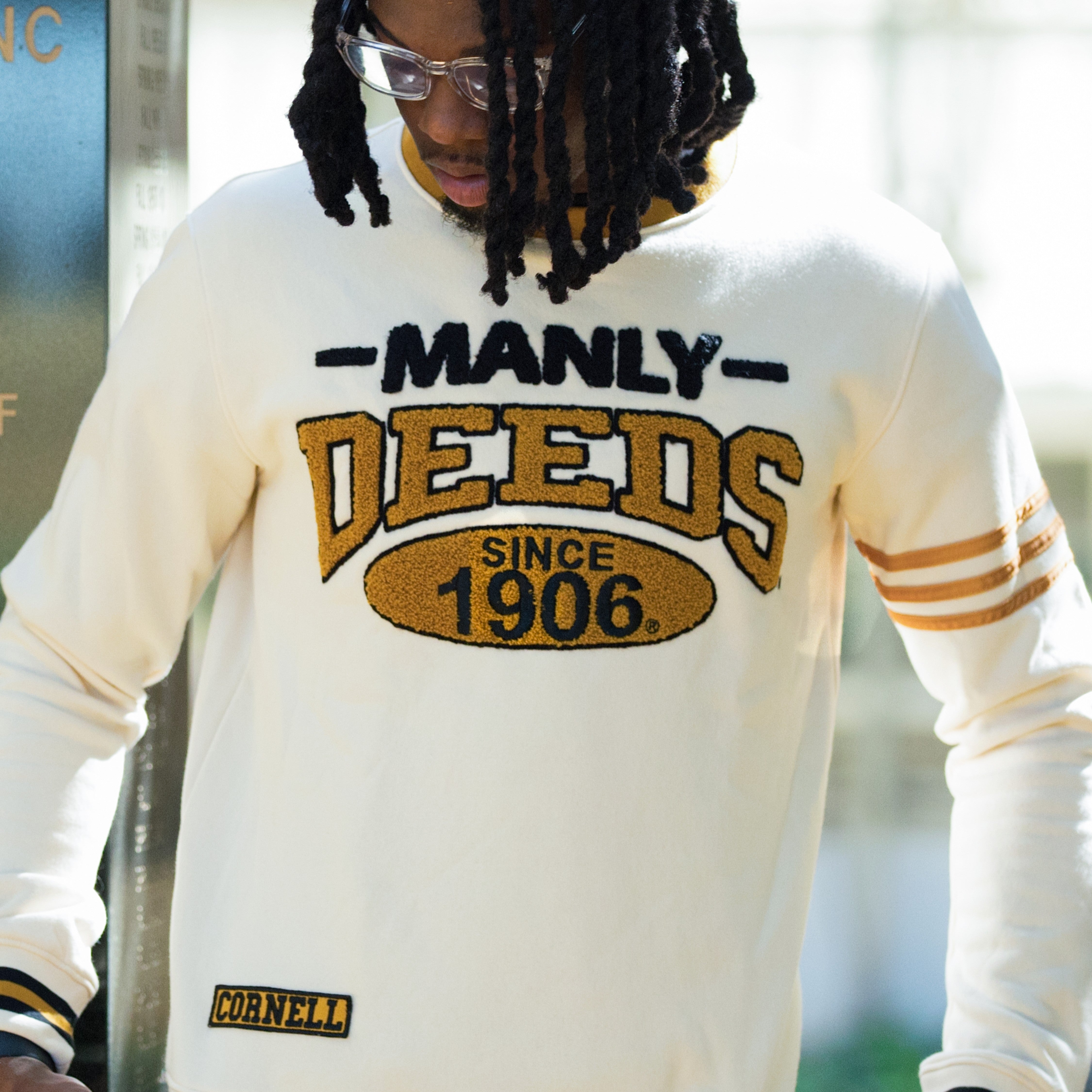 Alpha Phi Alpha "MANLY DEEDS" Chenille Sweater Cream Winters Industries by Fully Promoted Mesquite