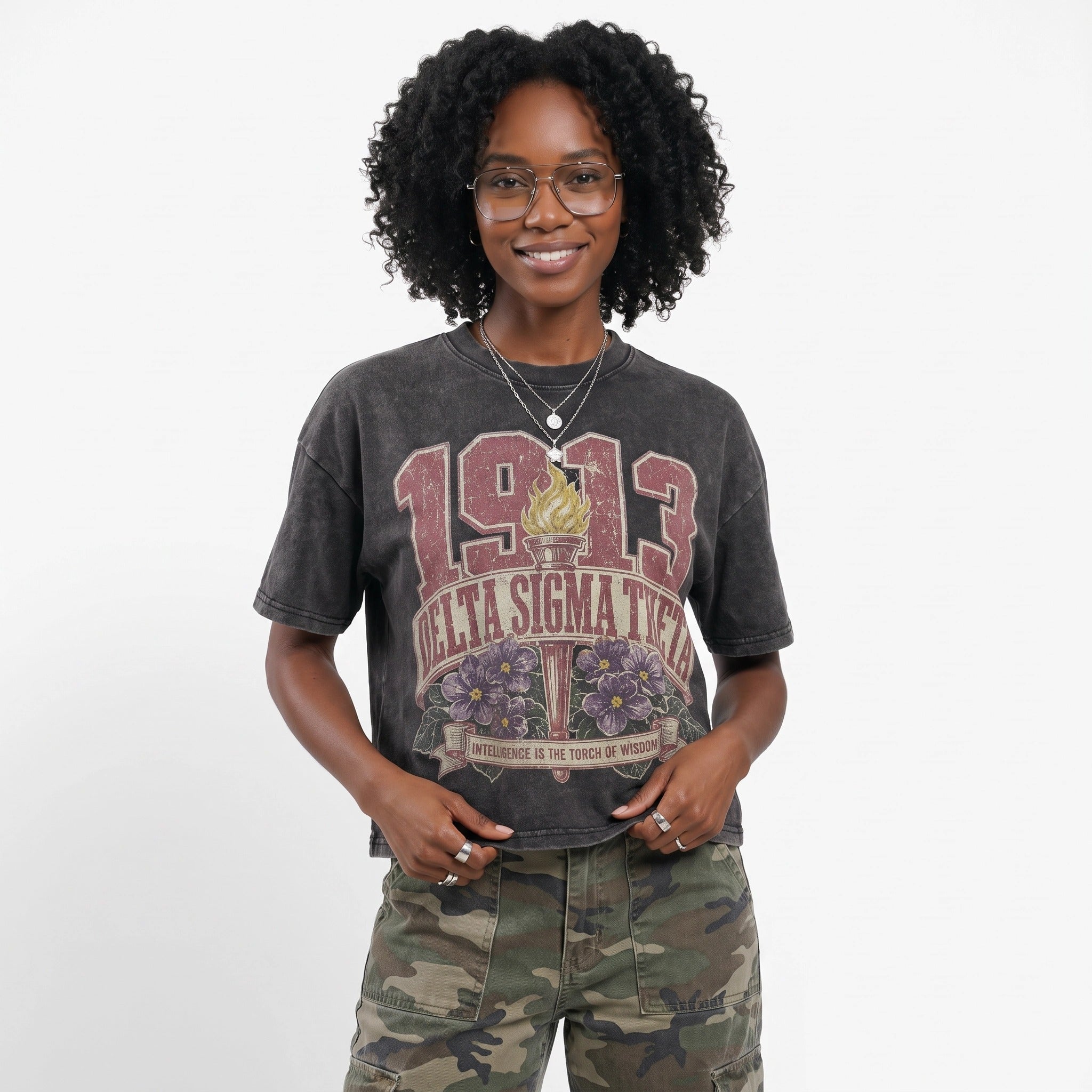 Delta "Intelligence is the Torch of Wisdom" Oversized Acid Wash Box Tee Black Winters Industries