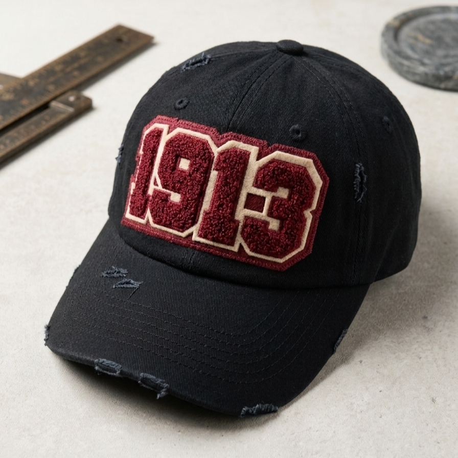 1913 Delta Sigma Theta Distressed Black Chenille Cap