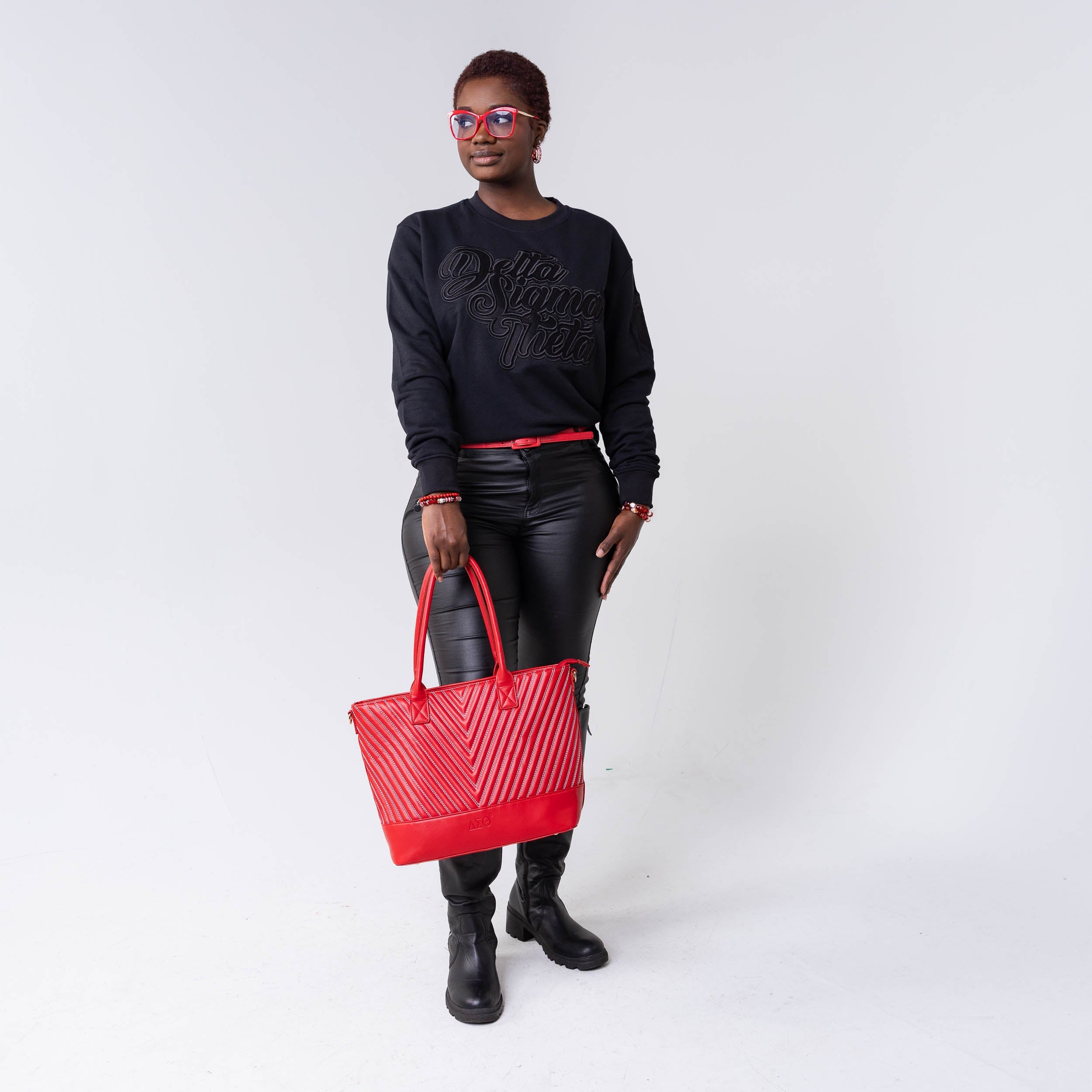 Delta Sigma Theta Black on Black crewneck sweater Winters Industries
