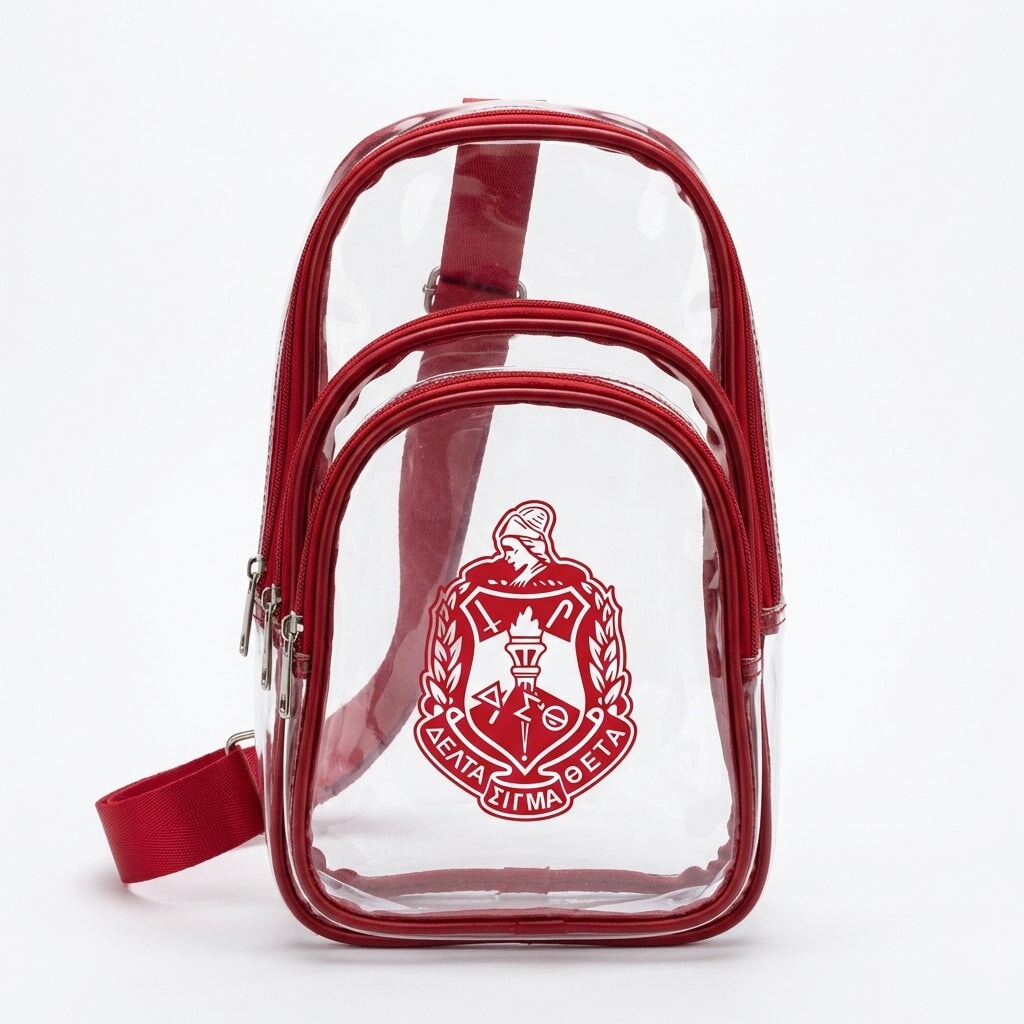 Delta Sigma Theta Clear Stadium Bag with Red Trim Stadium Bag Winters Industries