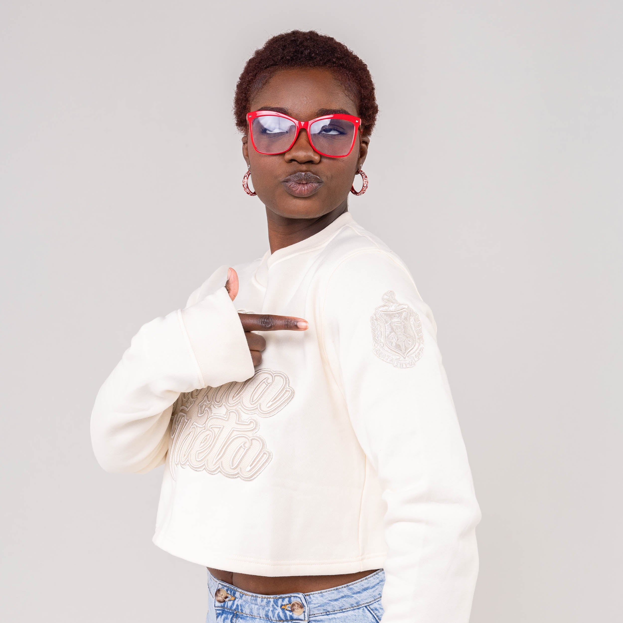 Delta Sigma Theta Cream on Cream Cropped Crewneck Sweater Winters Industries