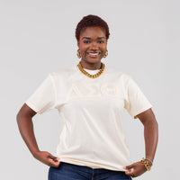 Delta Sigma Theta Cream on Cream Letters Brush Embroidery Tee Winters Industries