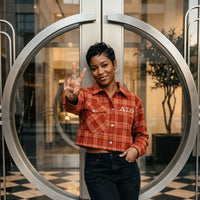 Delta Sigma Theta Cropped Crimson and Cream Plaid Shirt Jacket Winters Industries