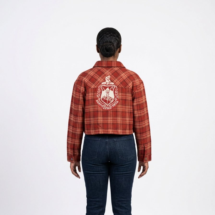 Delta Sigma Theta Cropped Crimson and Cream Plaid Shirt Jacket Winters Industries