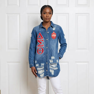 Delta Sigma Theta Embroidered Distressed Denim Jacket Winters Industries