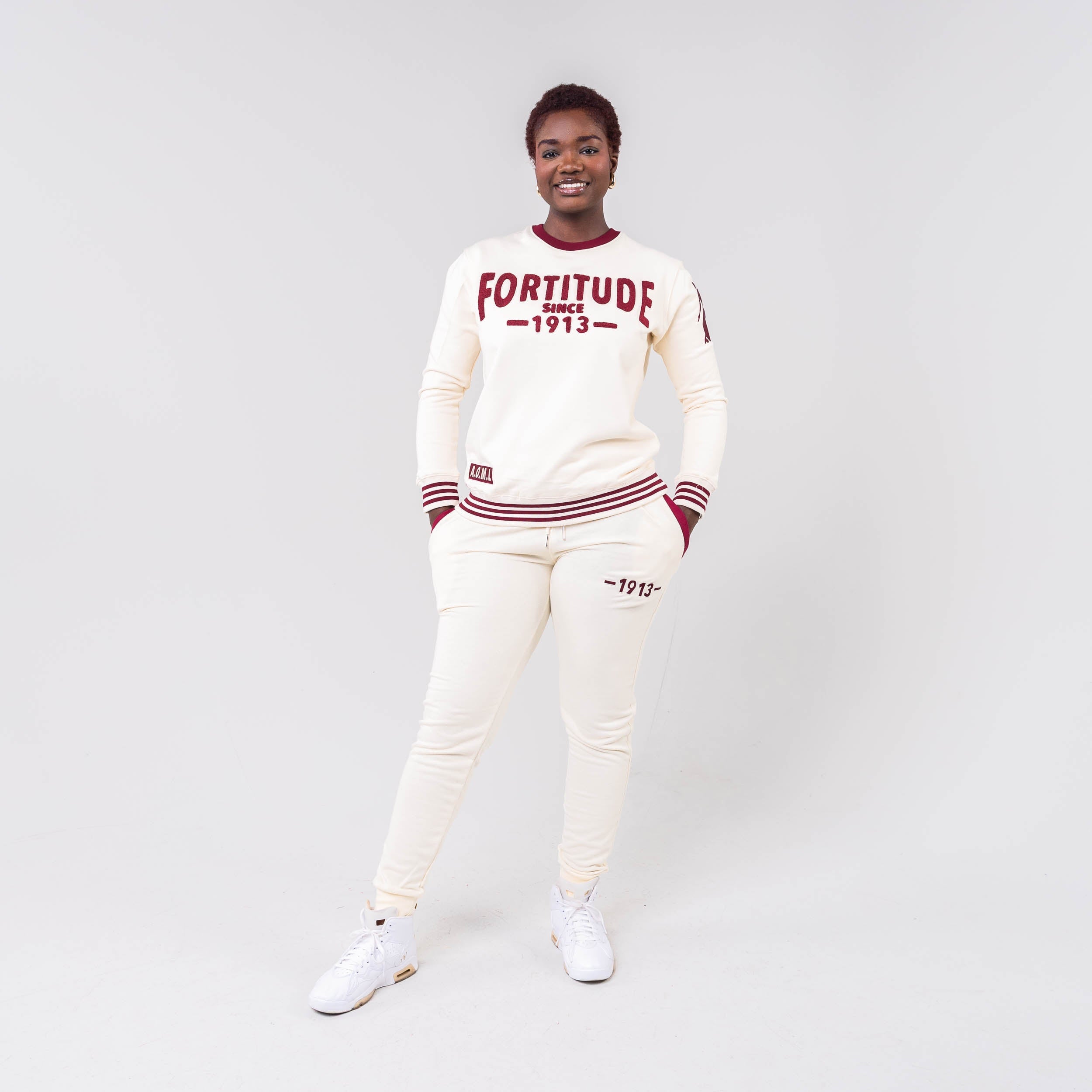 Delta Sigma Theta Fortitude Chenille Short/Jogger Set Cream Shirts Winters Industries by Fully Promoted Mesquite