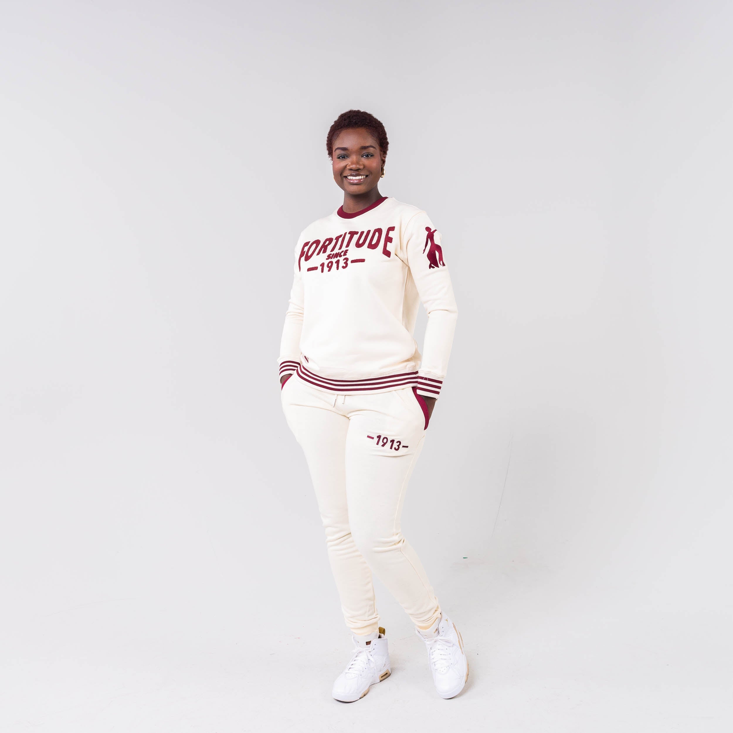 Delta Sigma Theta Fortitude Chenille Short/Jogger Set Cream Shirts Winters Industries by Fully Promoted Mesquite