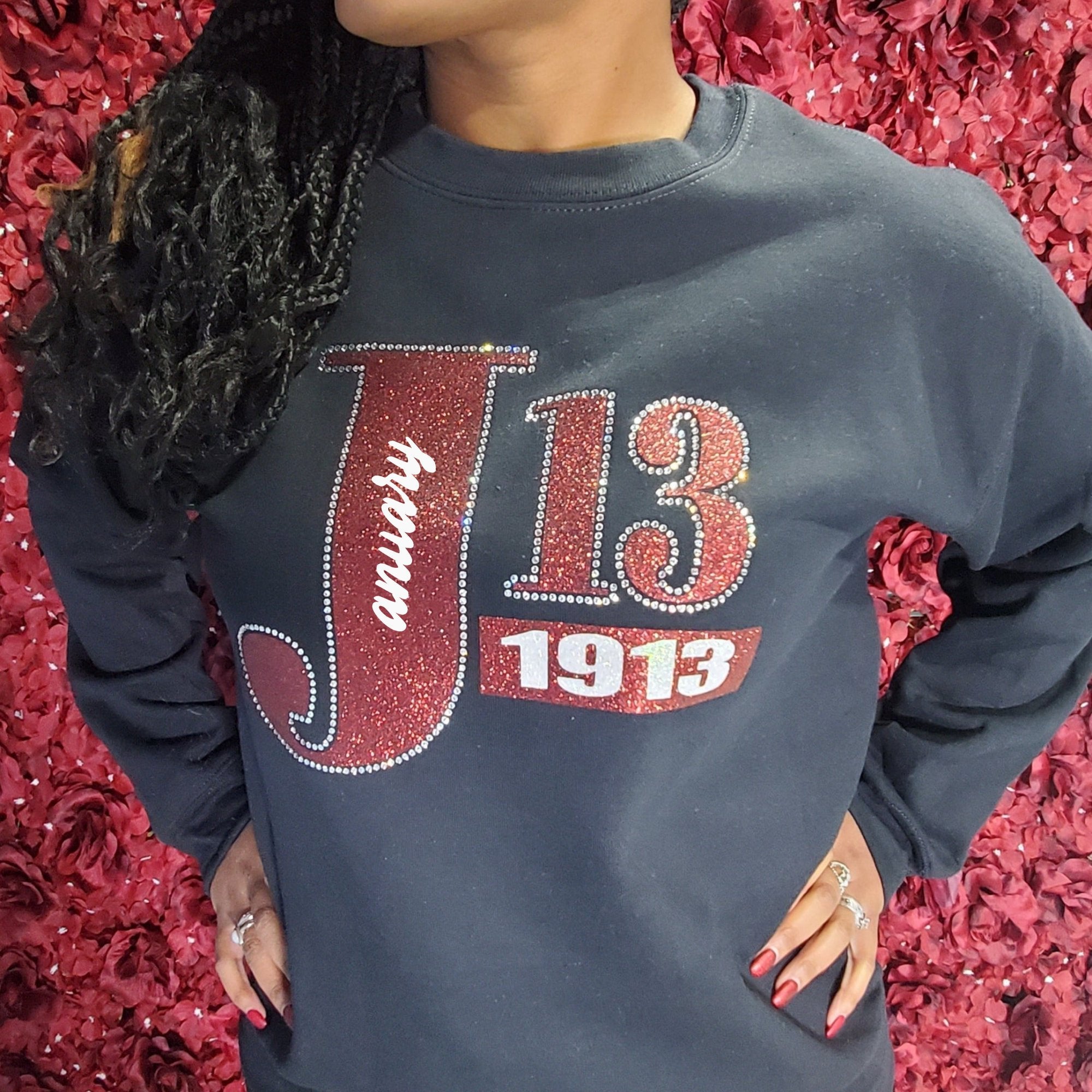 Delta Sigma Theta "January 13" 1913 Bling and Rhinestone Sweatshirt / Tshirt Shirts Winters Industries by Fully Promoted Mesquite S Black Sweater