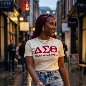 Delta Sigma Theta Letters Embroidered Patch Tee Cream Winters Industries