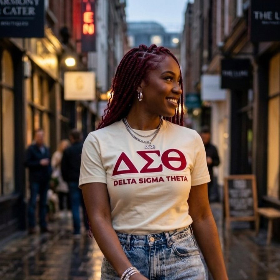 Delta Sigma Theta Letters Embroidered Patch Tee Cream Winters Industries