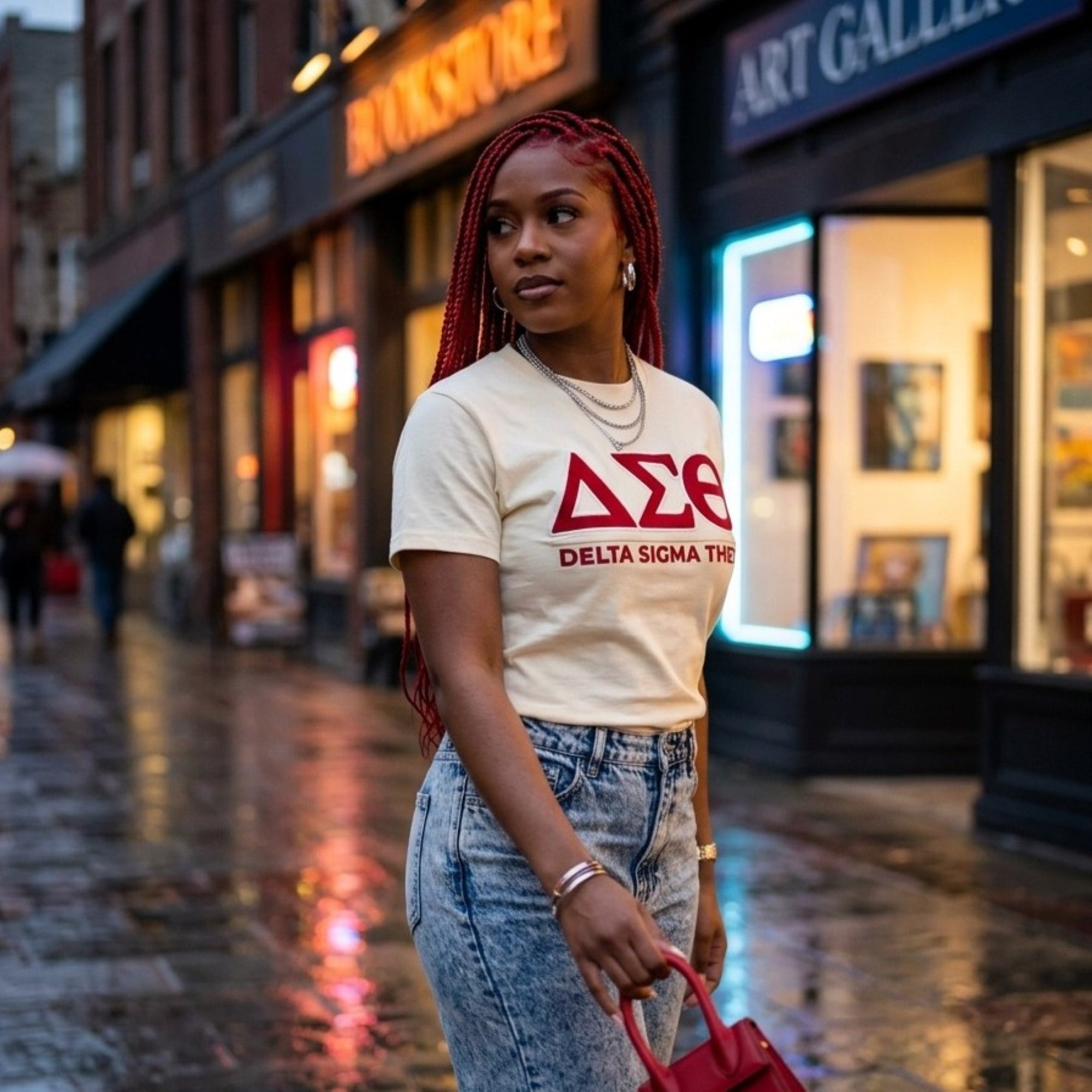 Delta Sigma Theta Letters Embroidered Patch Tee Cream Winters Industries