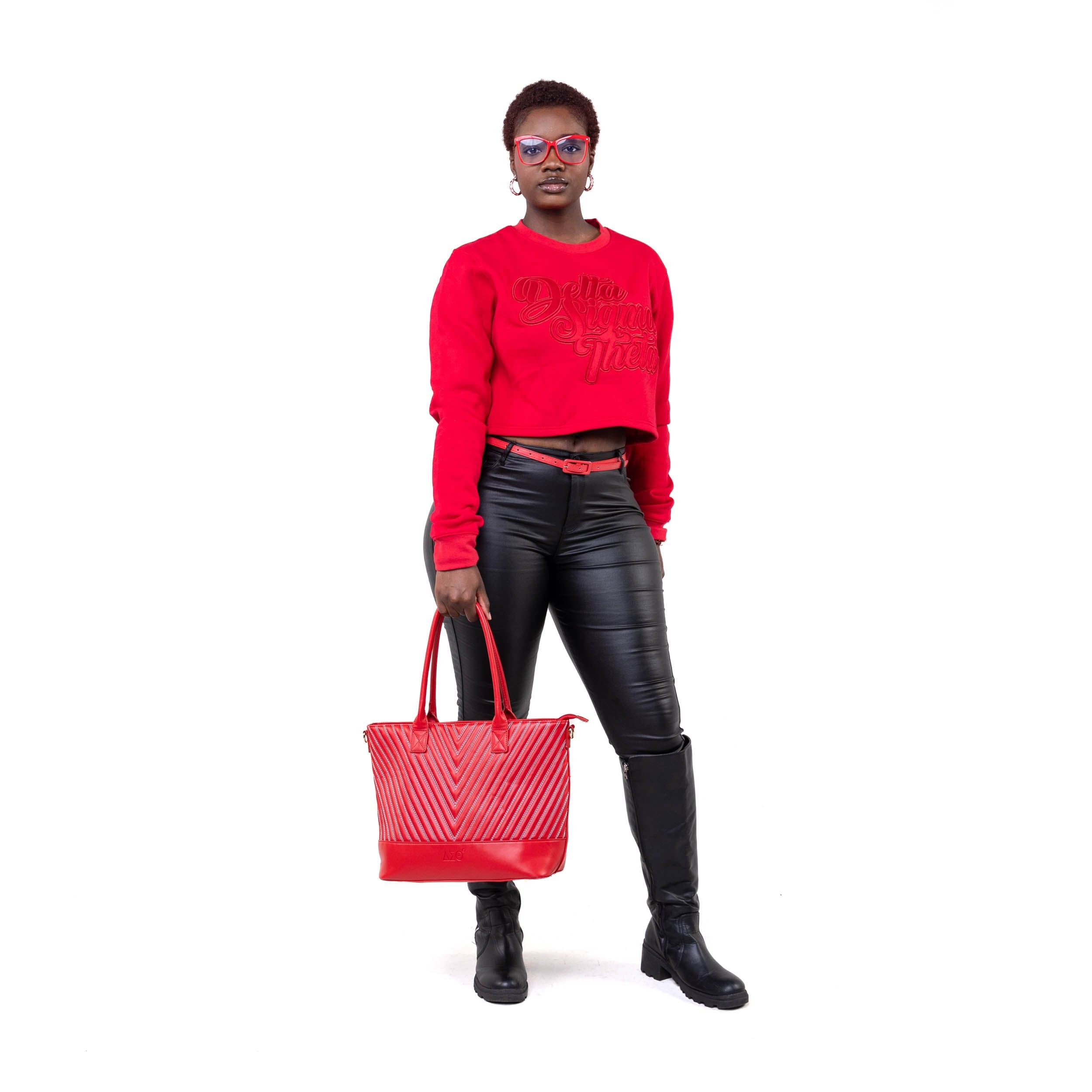 Delta Sigma Theta Red on Red Cropped Crewneck Sweater Winters Industries
