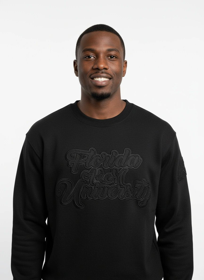 Florida A&M University HBCU Black on Black 3D Embroidery Crewneck Sweater Winters Industries