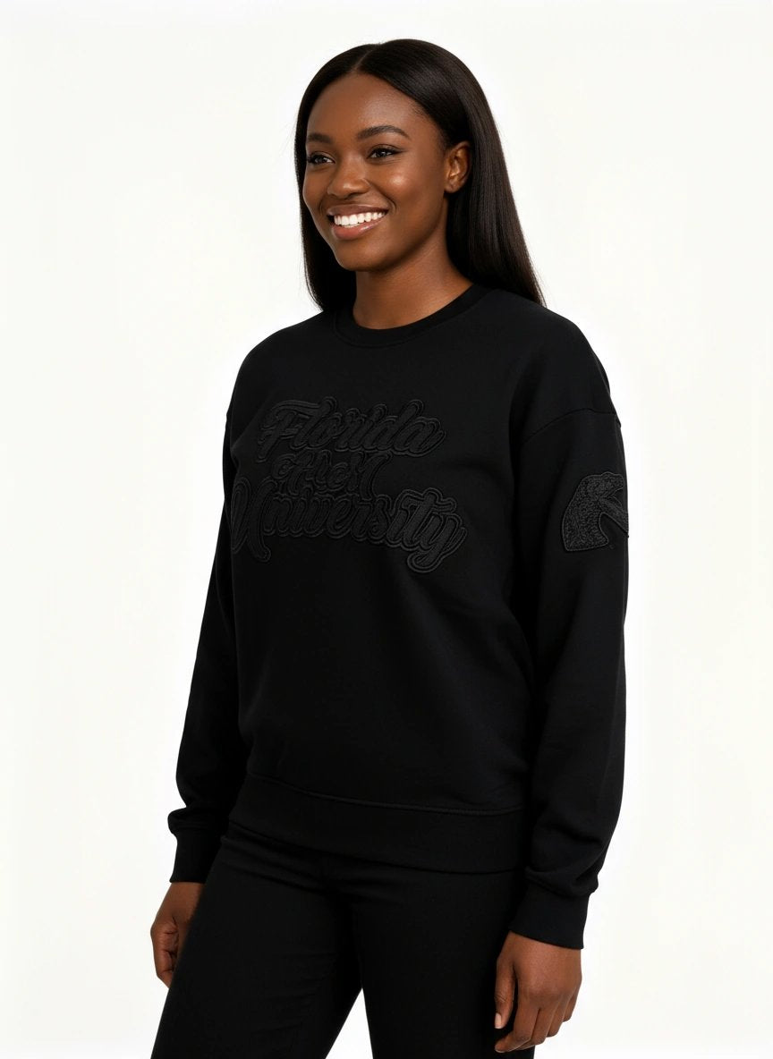 Florida A&M University HBCU Black on Black 3D Embroidery Crewneck Sweater Winters Industries