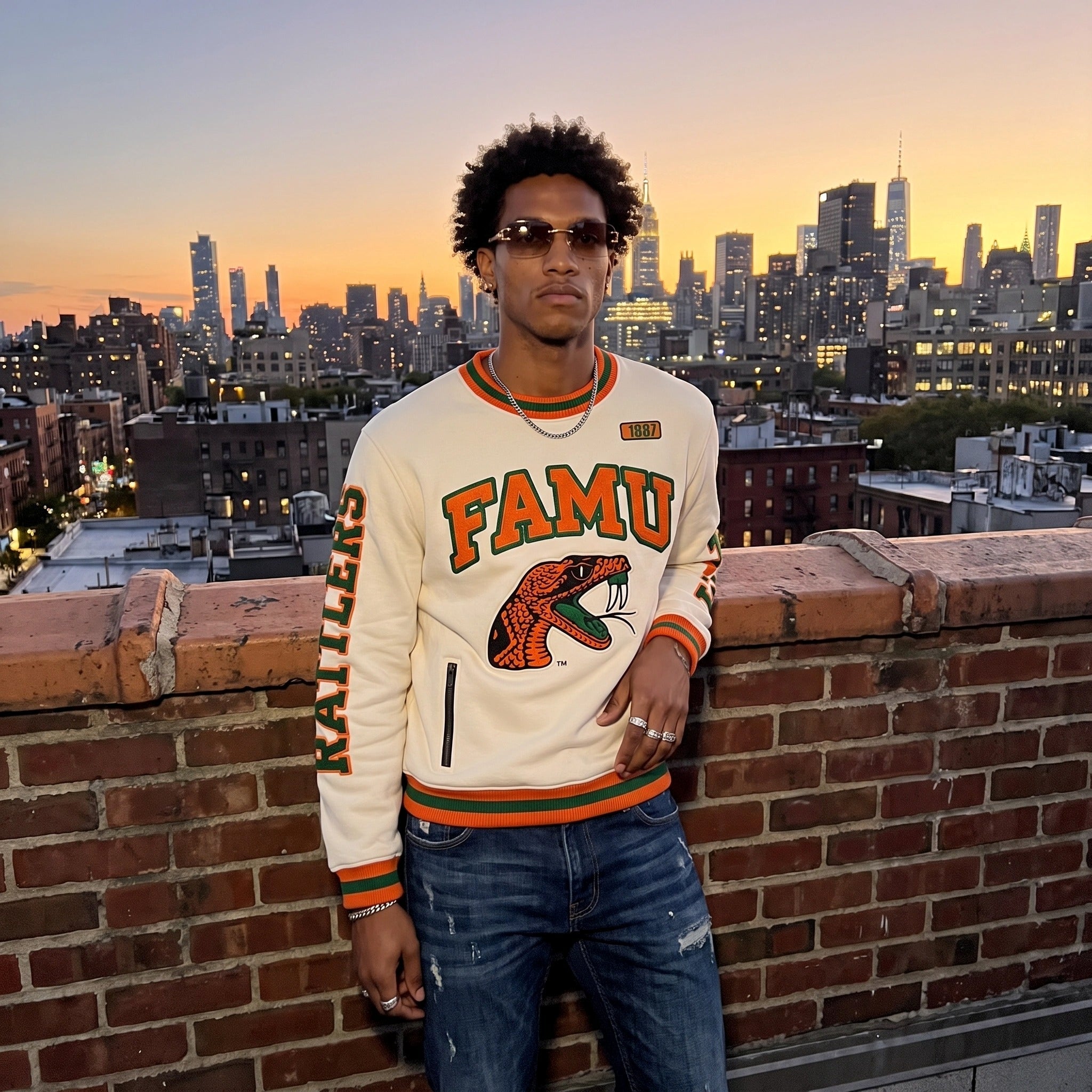 Florida A&M University HBCU Cream 3D Embroidery Crewneck Sweatshirt WintersIndustries by Fully Promoted Mesquite