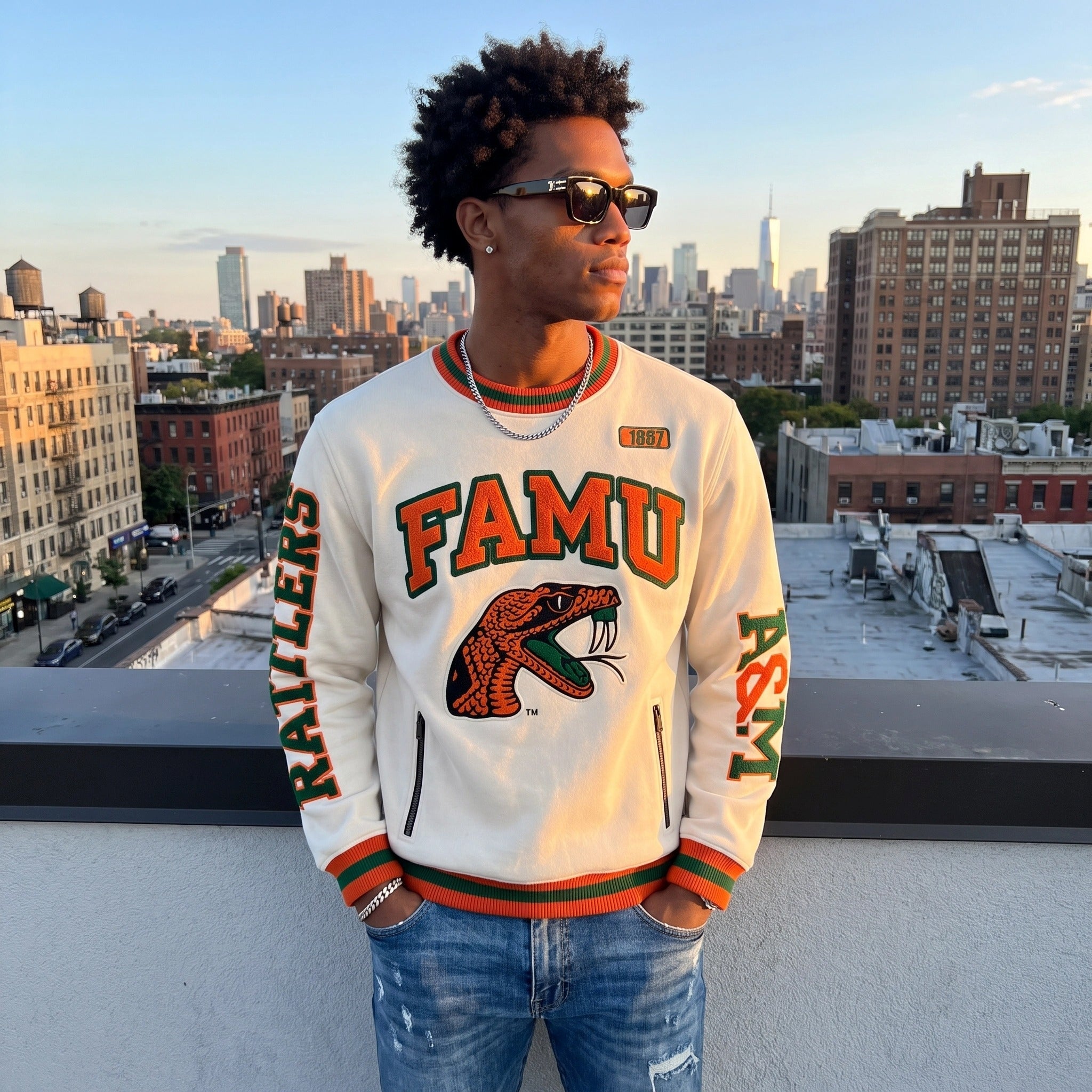 Florida A&M University HBCU Cream 3D Embroidery Crewneck Sweatshirt WintersIndustries by Fully Promoted Mesquite