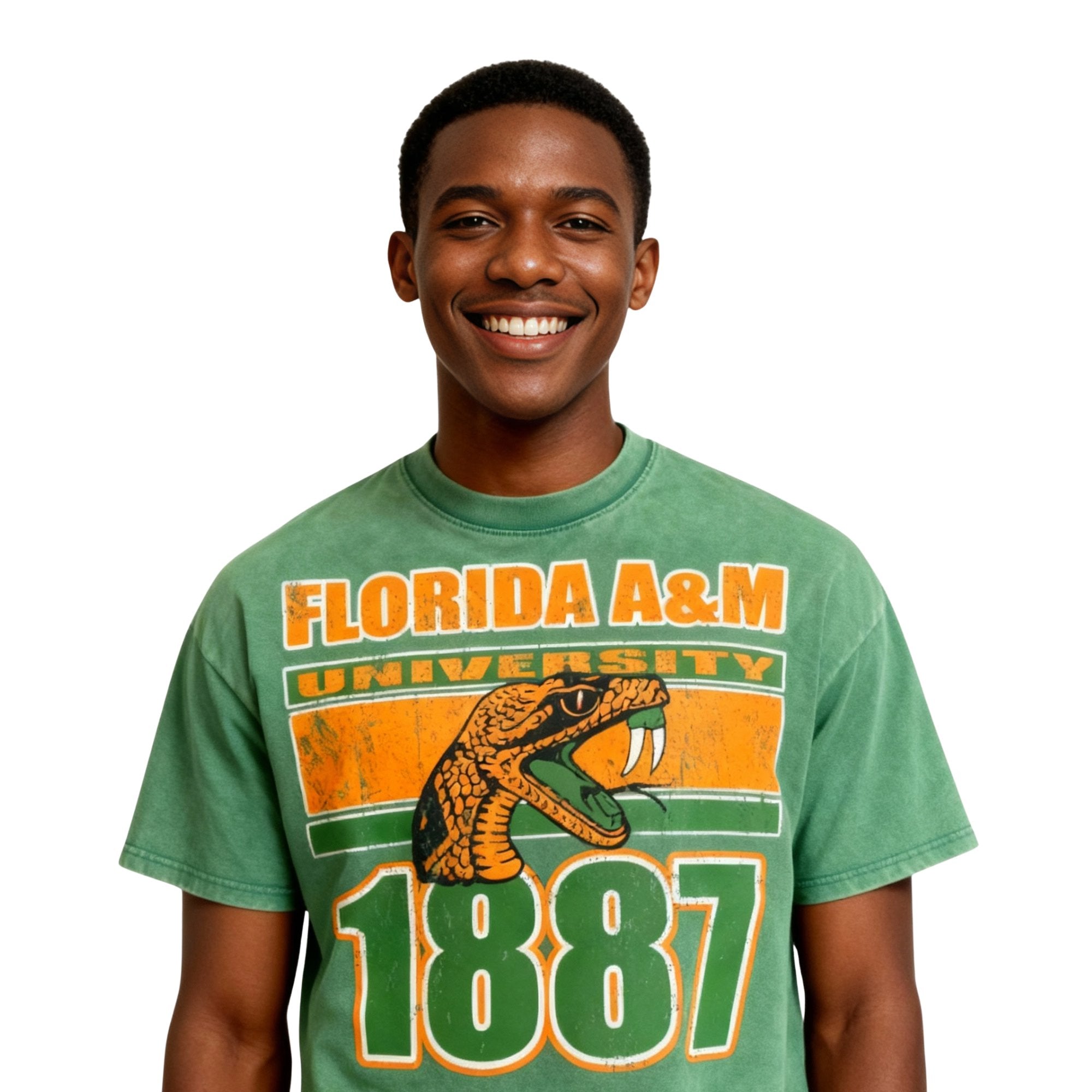 Florida A&M University Oversized Acid Wash Box Tee Green Winters Industries