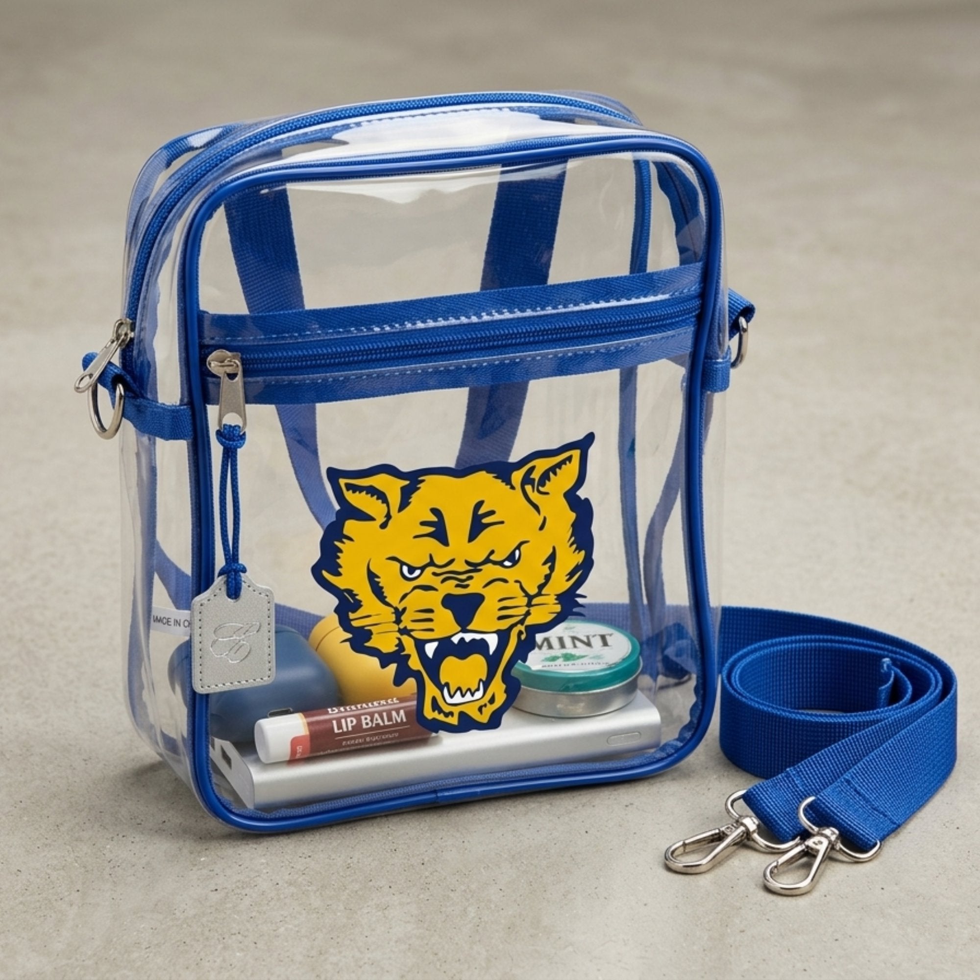 Fort Valley State University HBCU Clear Stadium Bag with Blue Trim Winters Industries