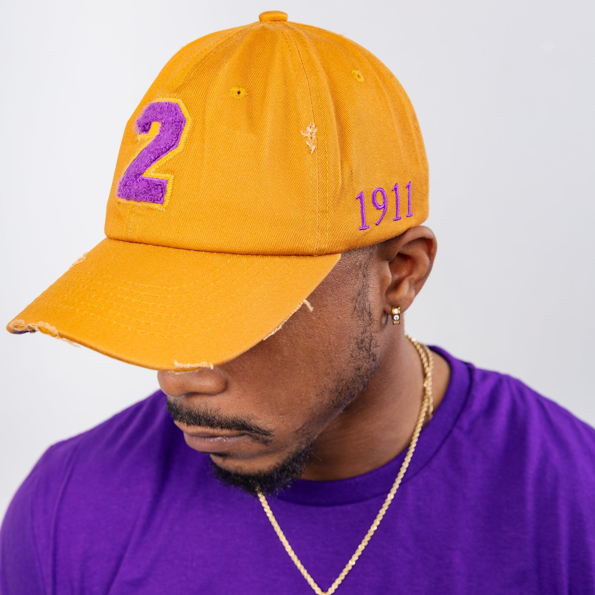 Gold/Purple Omega Psi Phi Chenille Cap Winters Industries by Fully Promoted Mesquite
