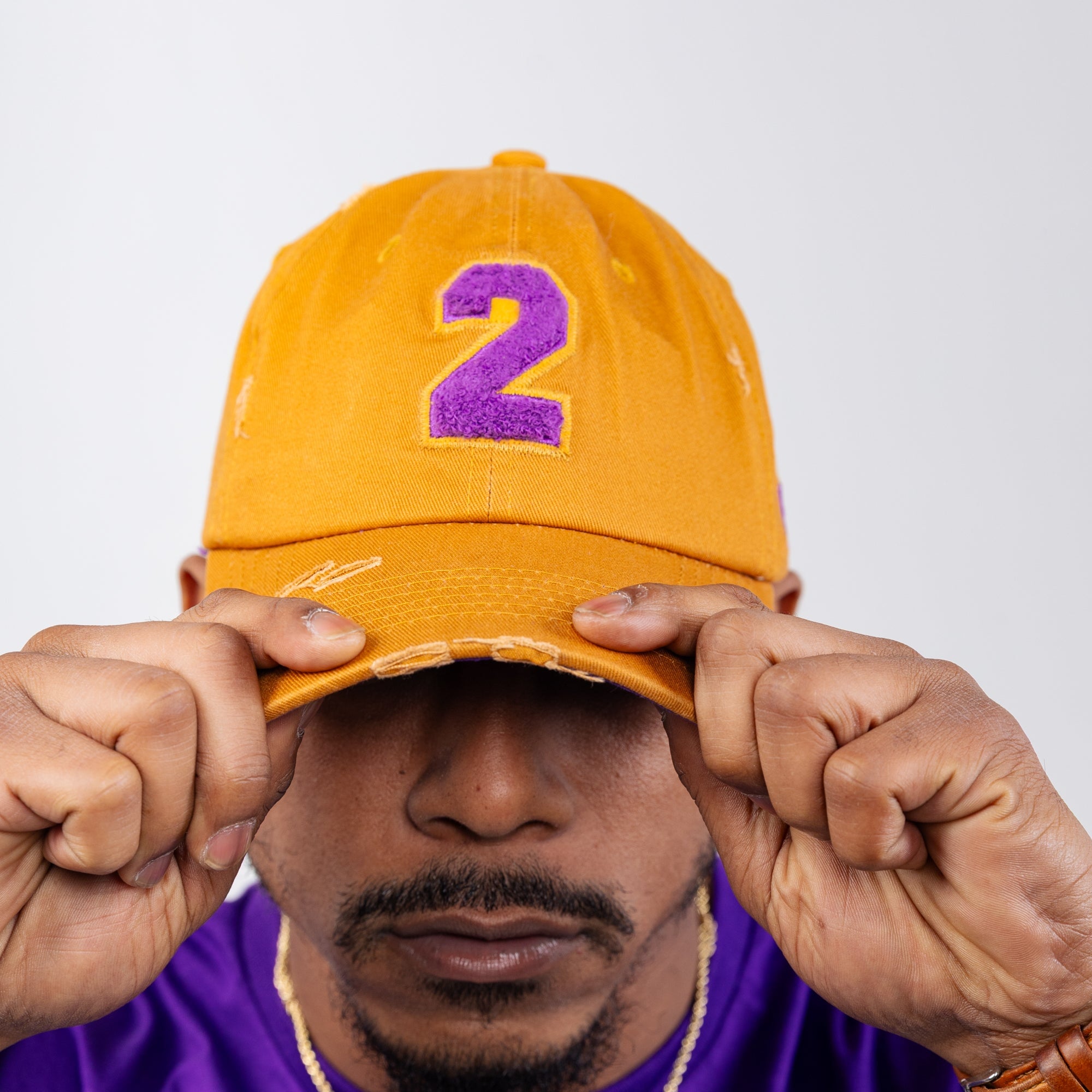 Gold/Purple Omega Psi Phi Chenille Cap Winters Industries by Fully Promoted Mesquite NUMBER 2