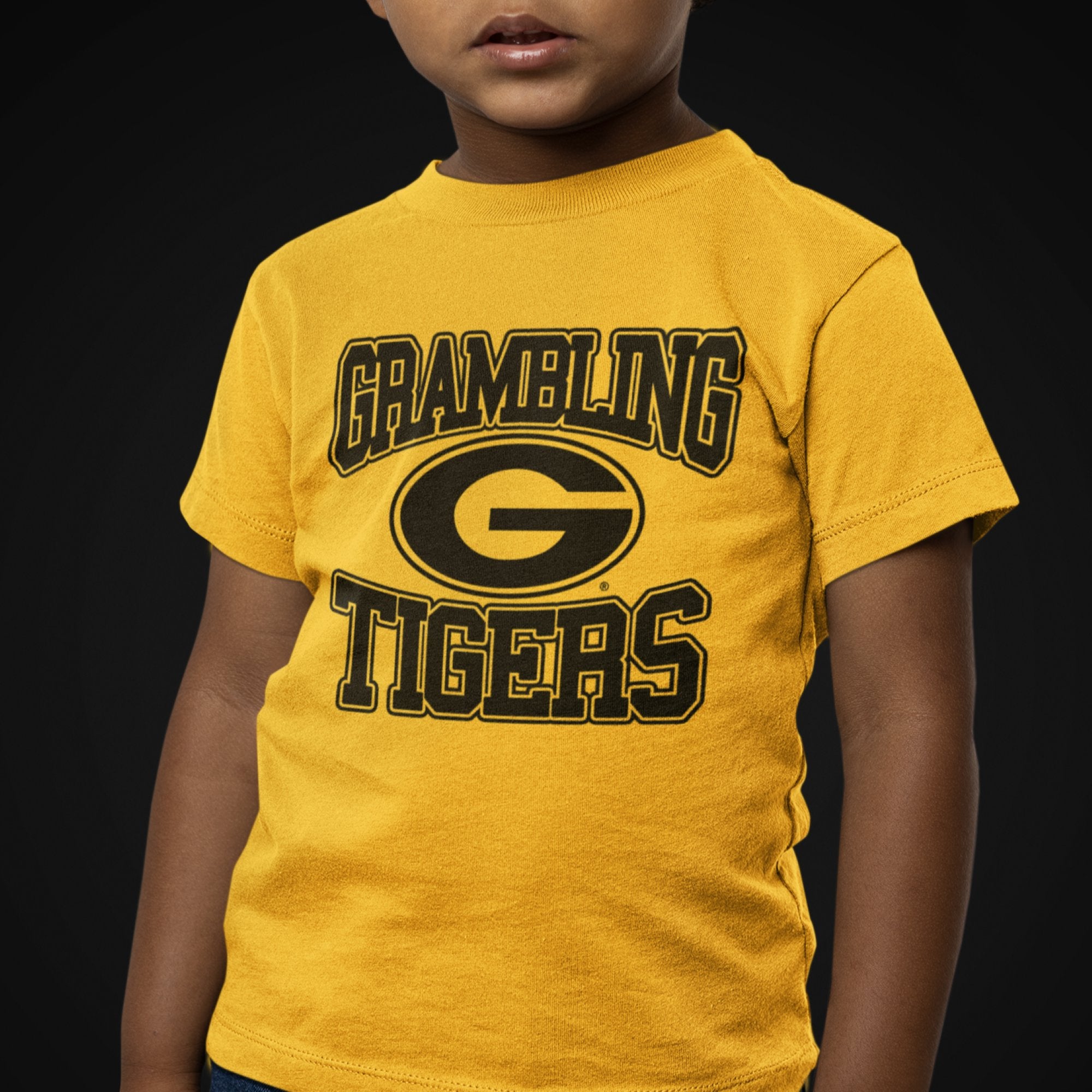 Grambling State University (GSU) Black on Black Tee YOUTH Winters Industries Youth Small Gold