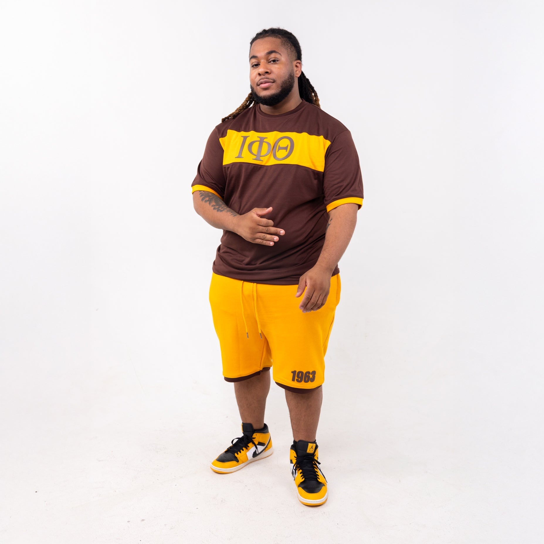 Iota Phi Theta Brown and Gold Color Block Short Set Winters Industries
