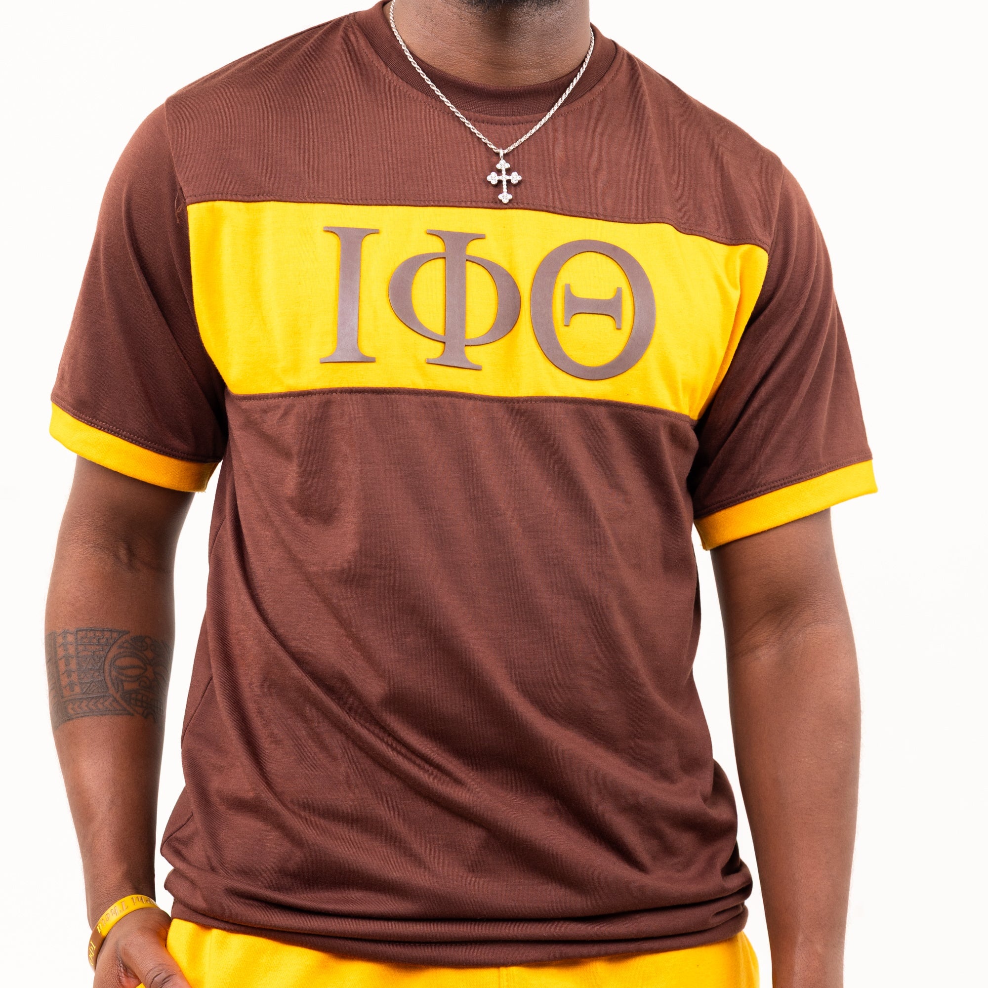 Iota Phi Theta Brown and Gold Color Block Short Set Winters Industries
