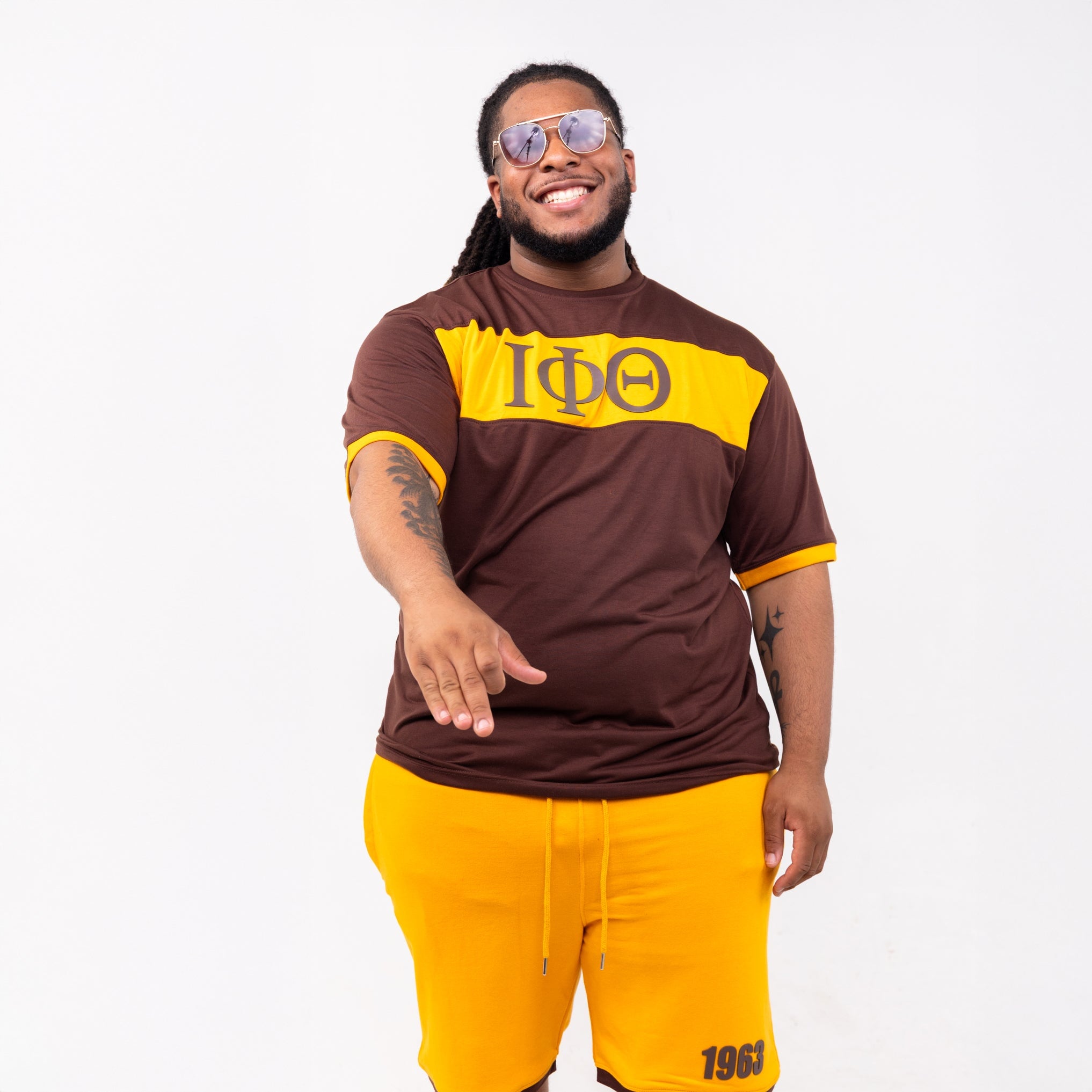 Iota Phi Theta Brown and Gold Color Block Short Set Winters Industries