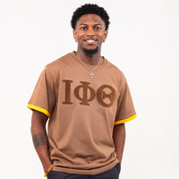 Iota Phi Theta Brown on Brown Letters Brush Embroidery Tee Winters Industries