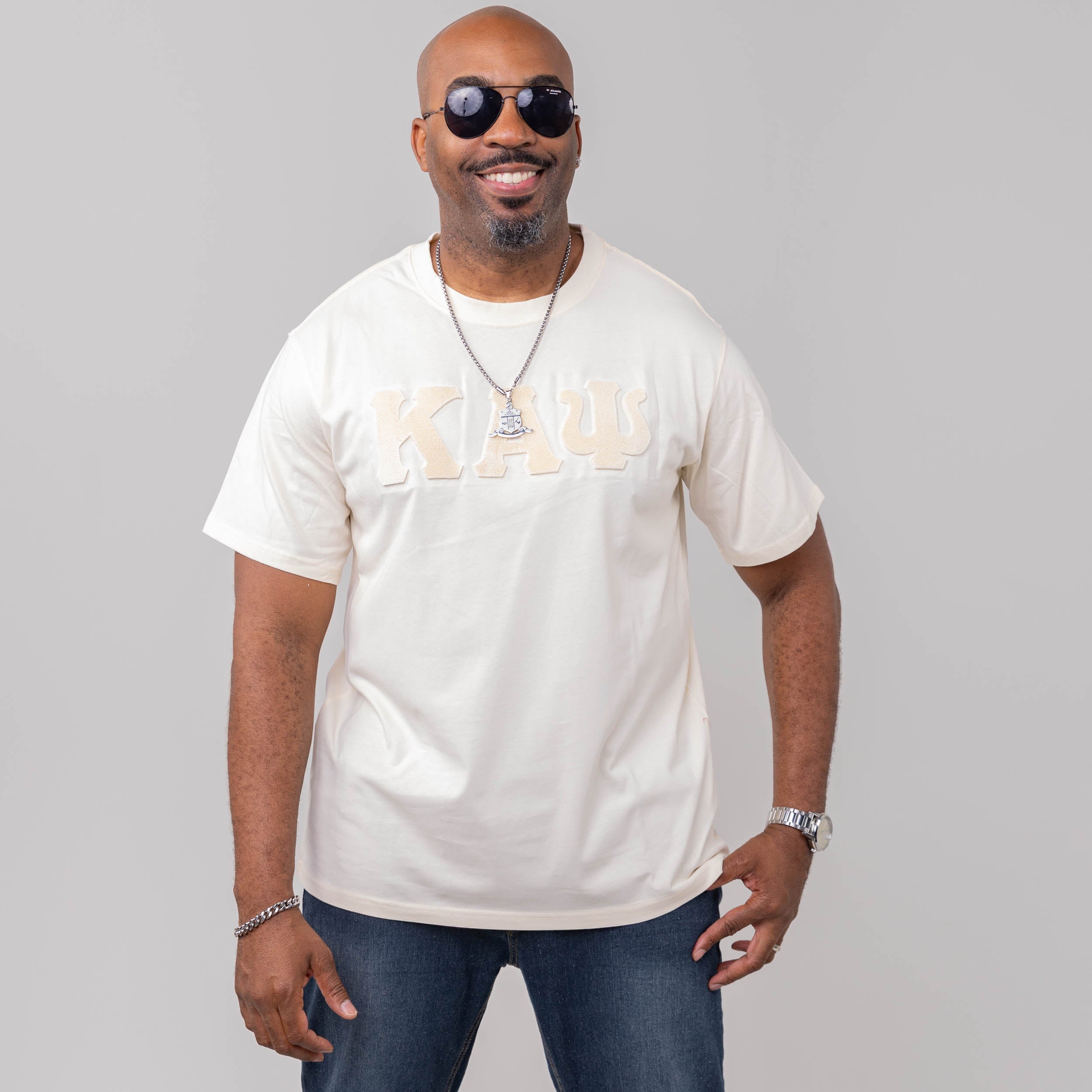 Kappa Alpha Psi Cream on Cream Letters Brush Embroidery Tee Winters Industries
