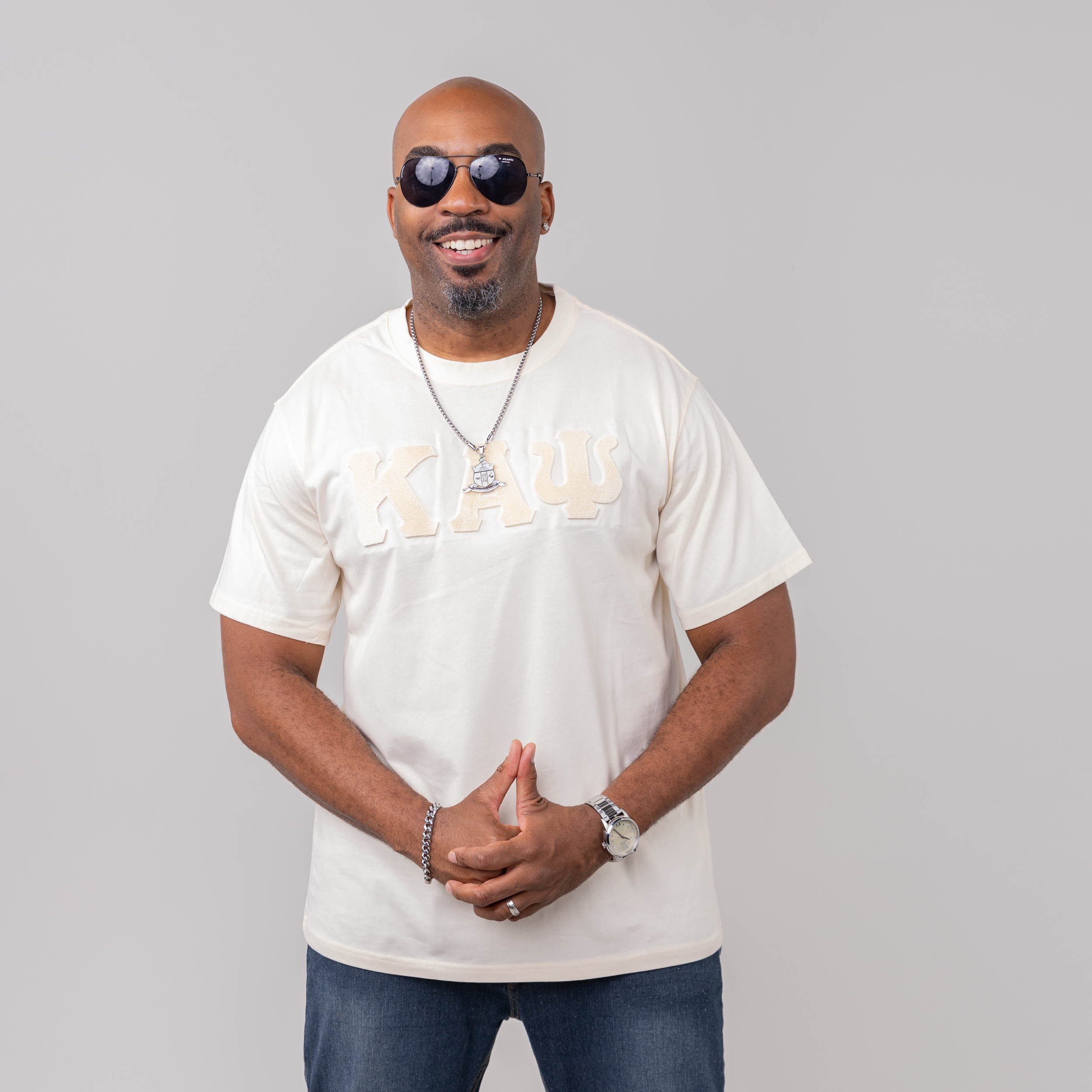 Kappa Alpha Psi Cream on Cream Letters Brush Embroidery Tee Winters Industries