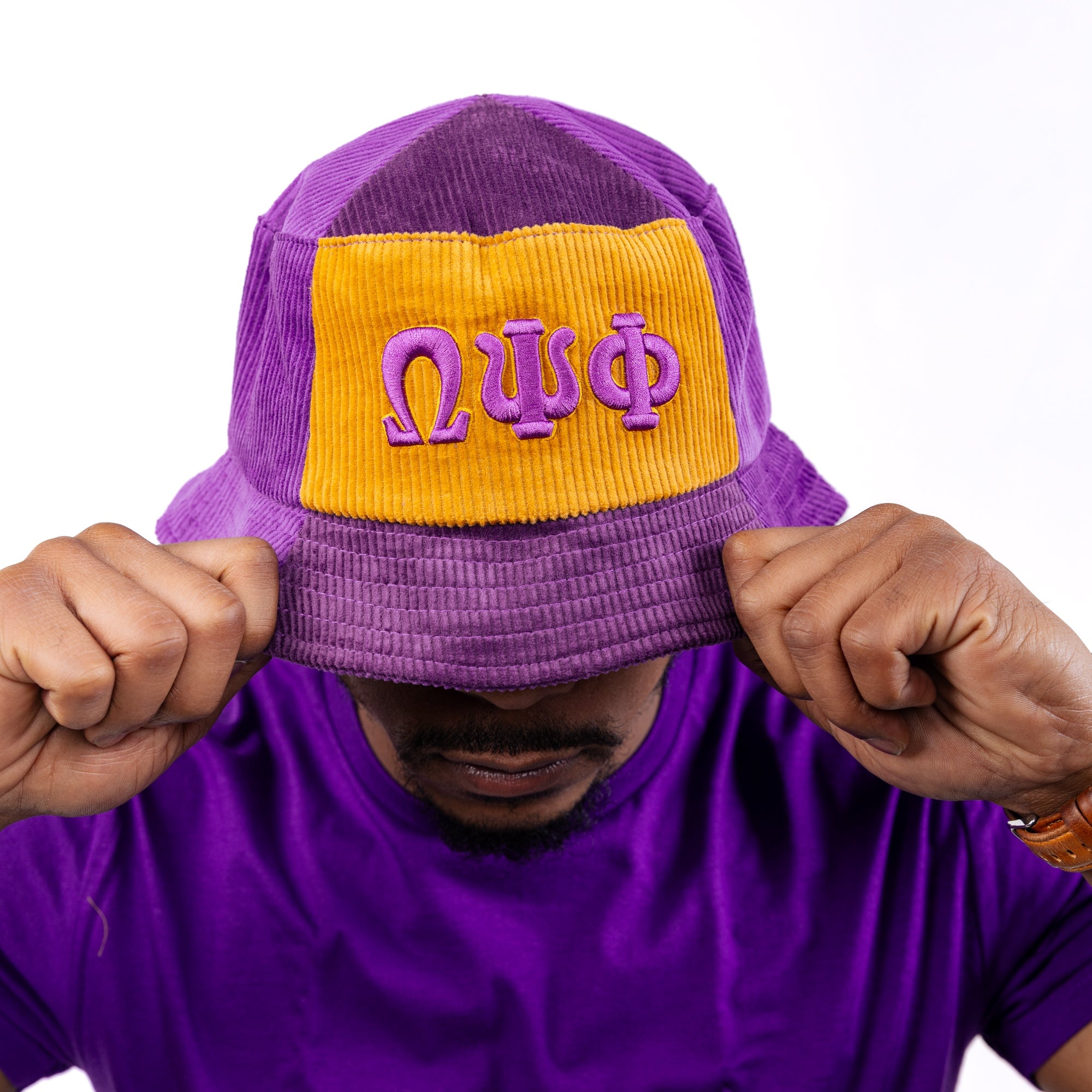 Omega Psi Phi Corduroy Bucket Hat with 3D Embroidered Letters Winters Industries