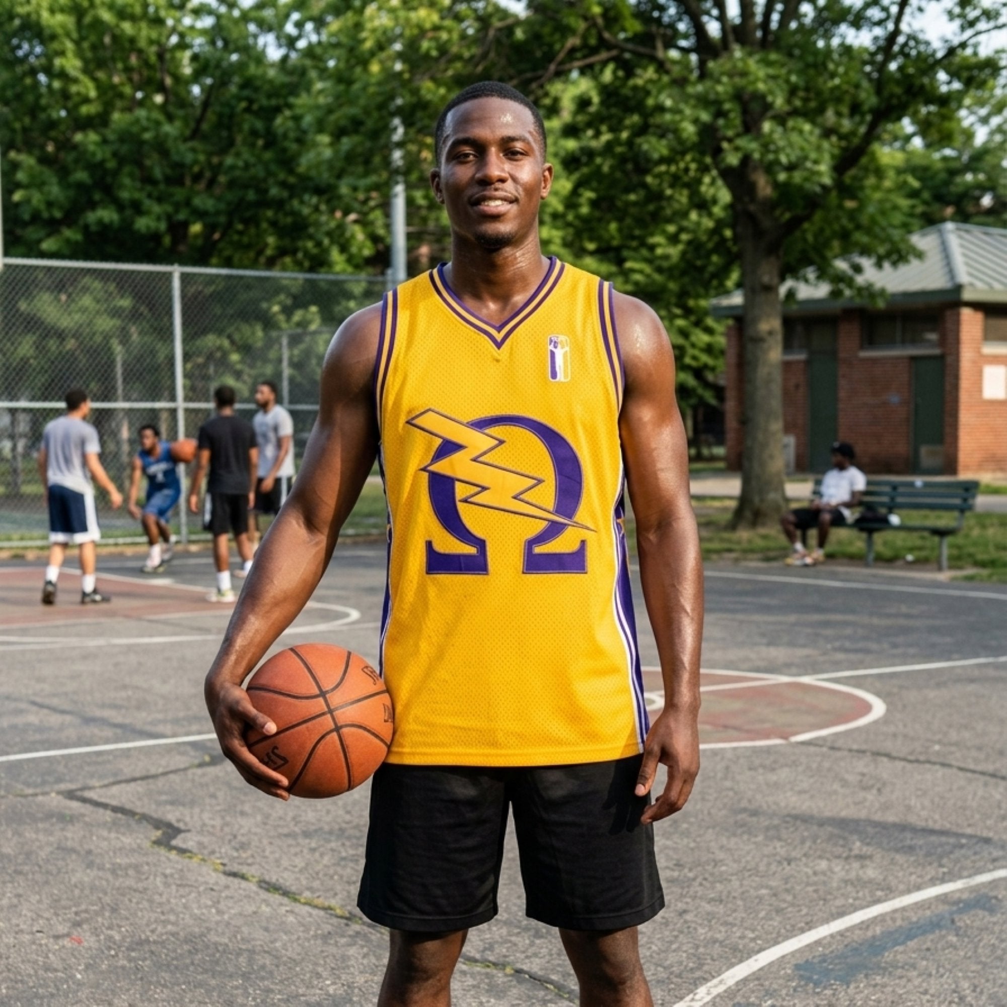 Omega Psi Phi Embroidered Basketball Jersey Gold Winters Industries