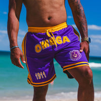 Omega Psi Phi Embroidered Purple Shorts with Gold Stripes shorts Winters Industries