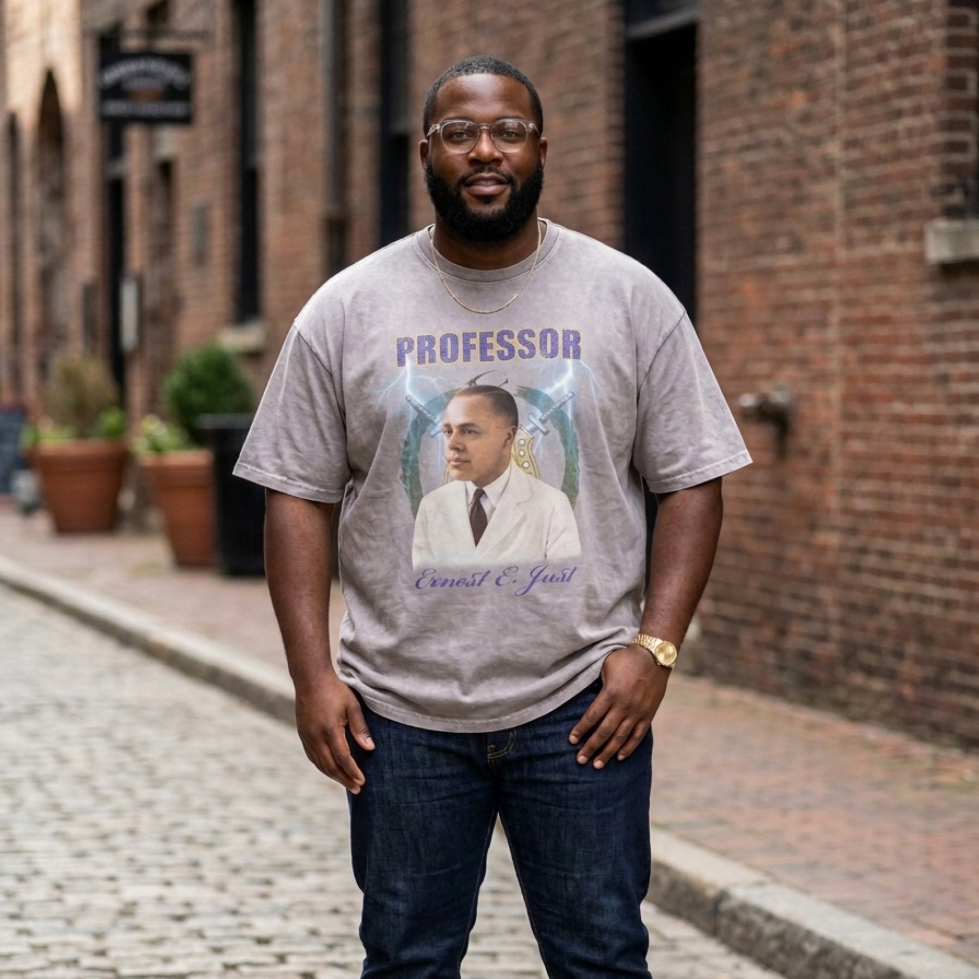 Omega Psi Phi Ernest Just Professor Acid Wash Tee Gray Winters Industries