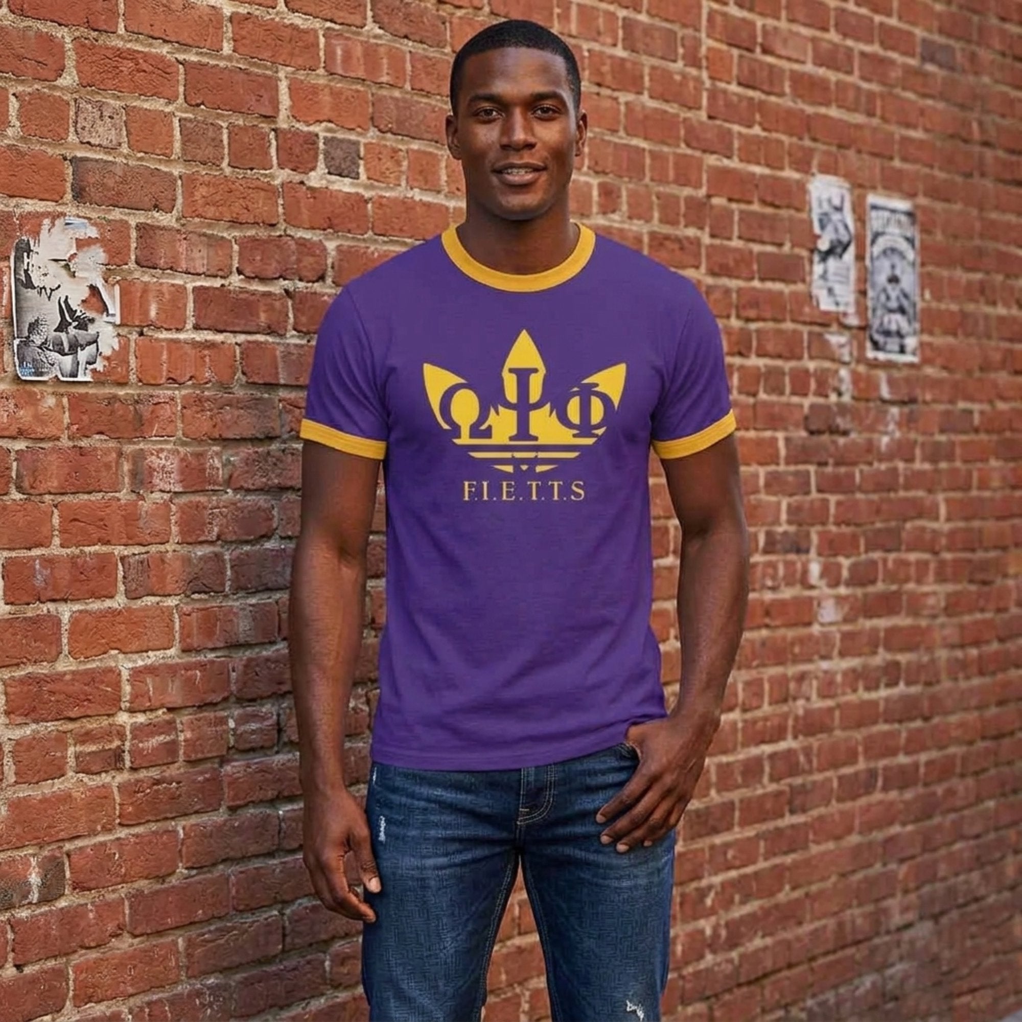 Omega Psi Phi FIETTS Purple and Gold Shirt Winters Industries by Fully Promoted Mesquite S Ringer Tee