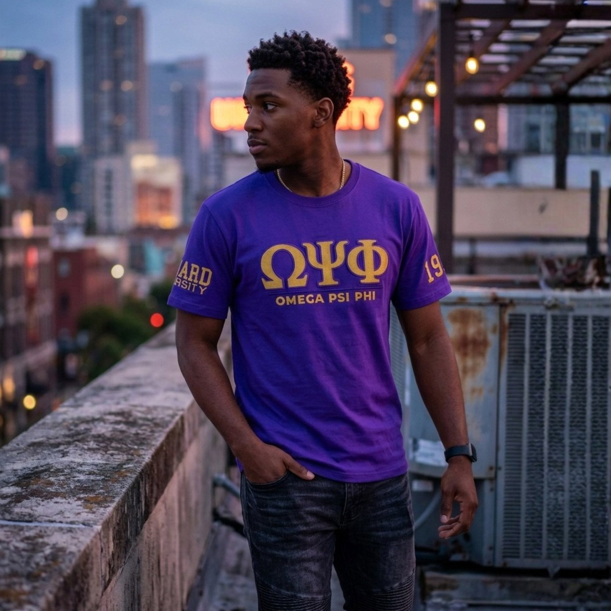 Omega Psi Phi Letters Embroidered Patch Tee Winters Industries