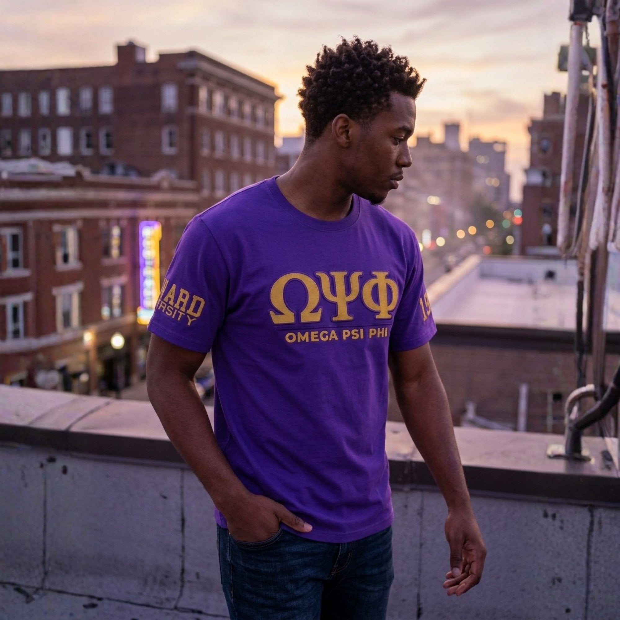 Omega Psi Phi Letters Embroidered Patch Tee Winters Industries