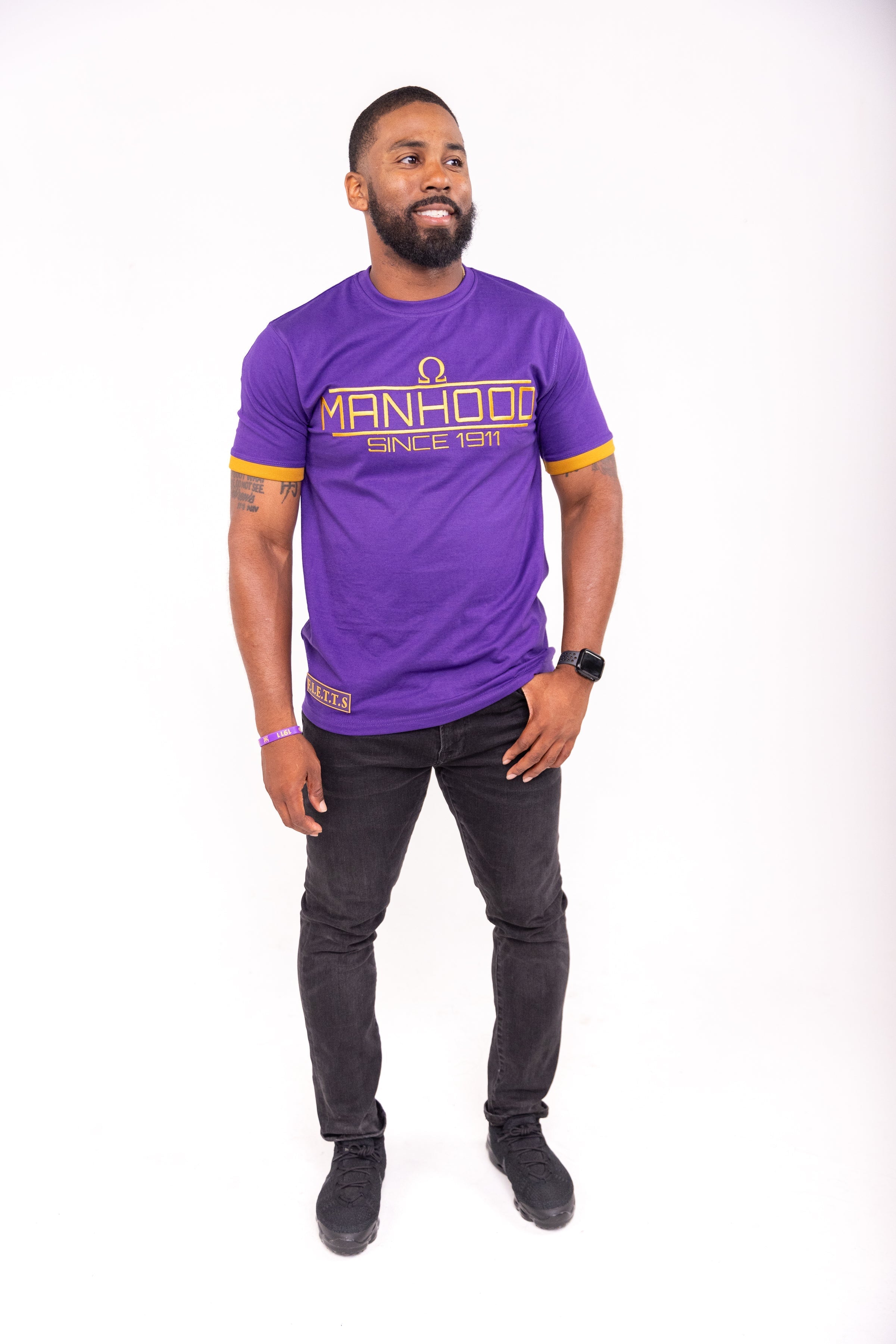 Omega Psi Phi "MANHOOD" Embroidered Tee Purple