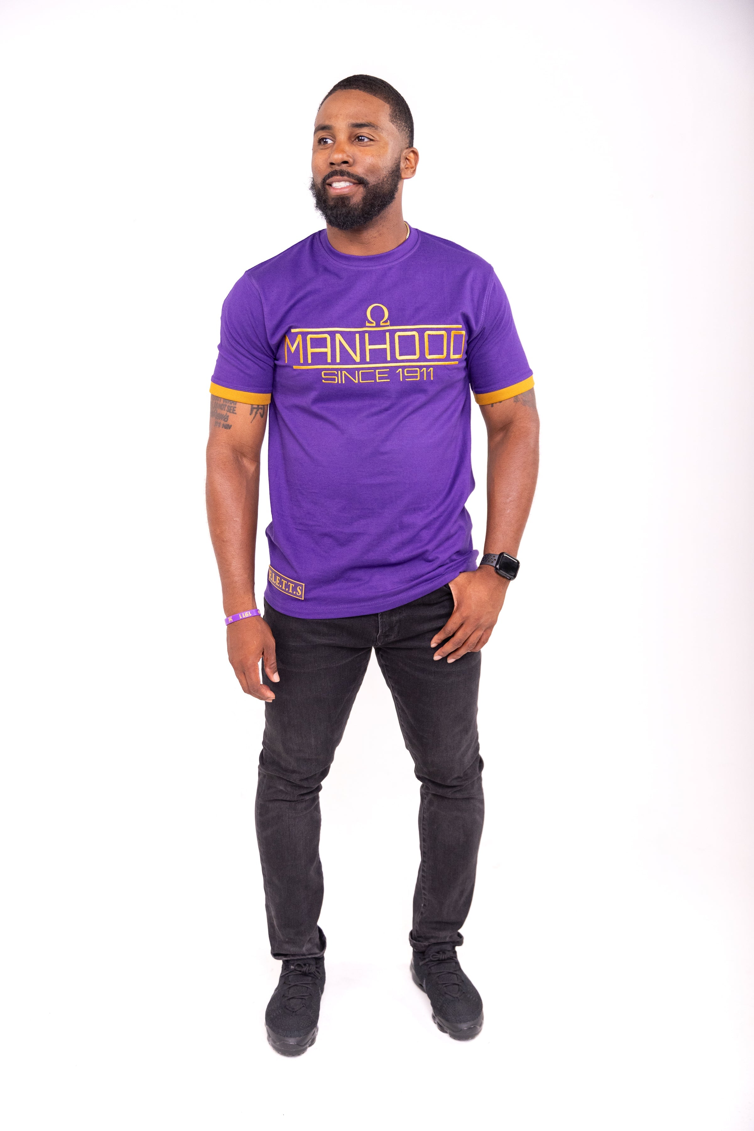 Omega Psi Phi "MANHOOD" Embroidered Tee Purple