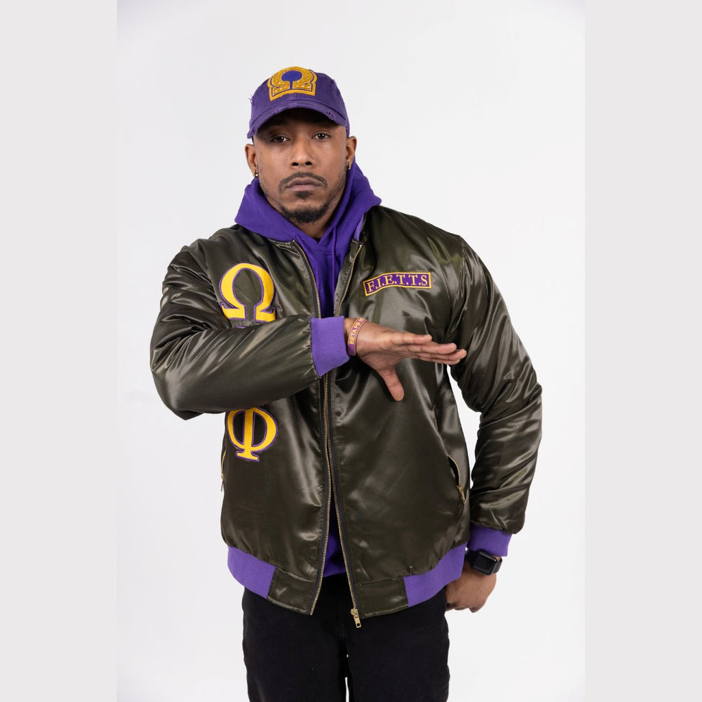 Omega Psi Phi Olive Green Bomber Jacket